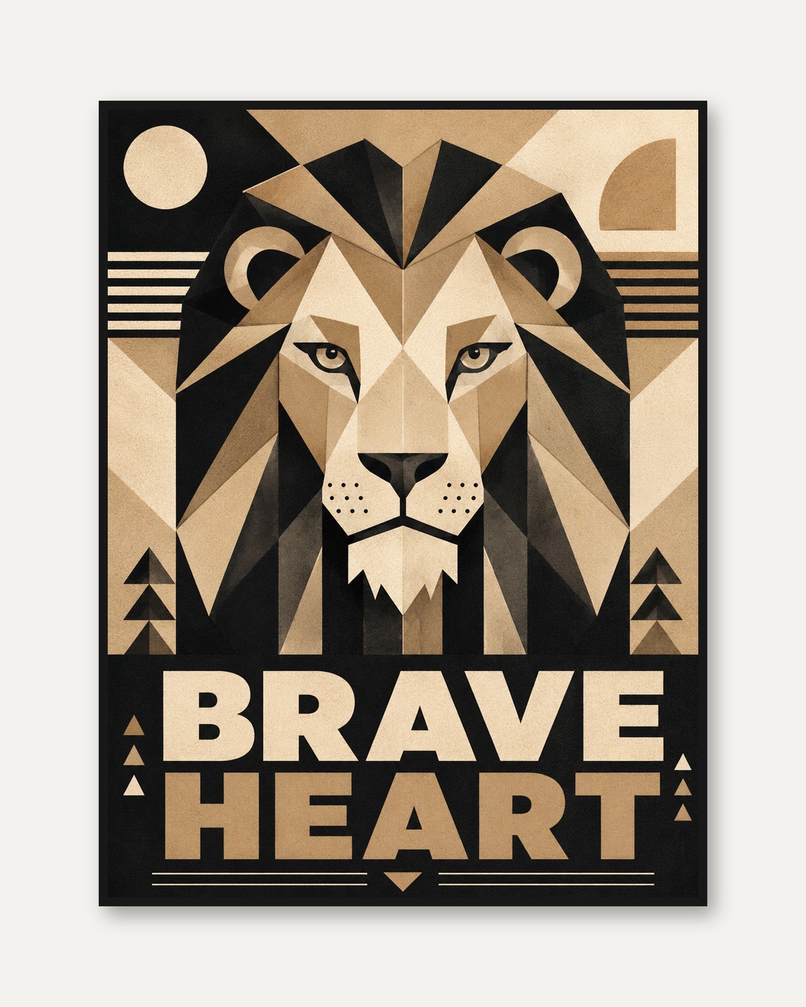Geometric Lion Art Print: Art Deco Brave Heart Poster - framed