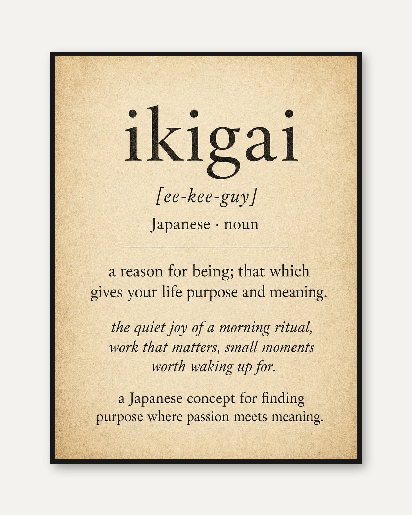 Ikigai Wall Art – Japanese Definition Print - framed