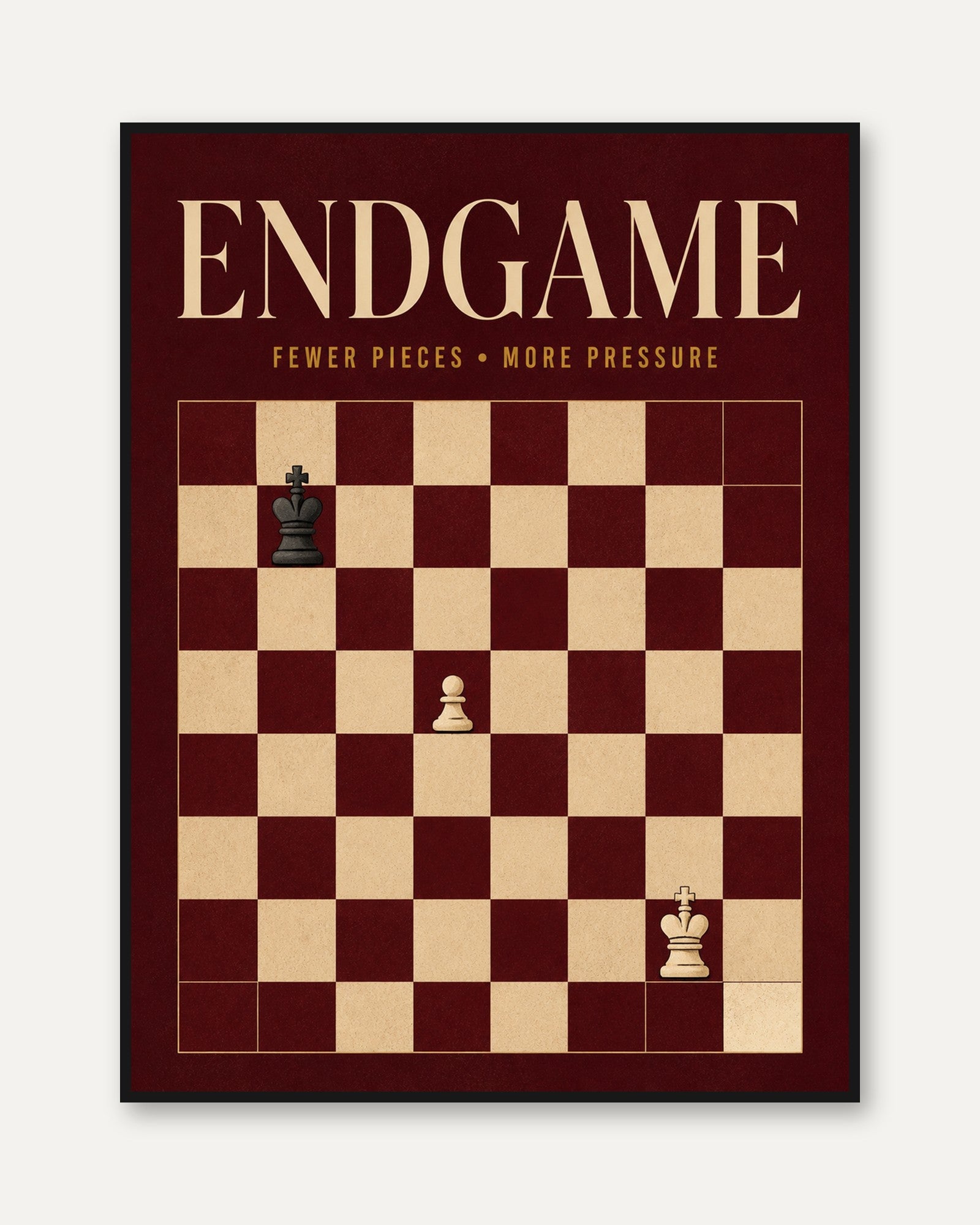 Chess Endgame Poster: Minimalist Burgundy and Cream Design - framed