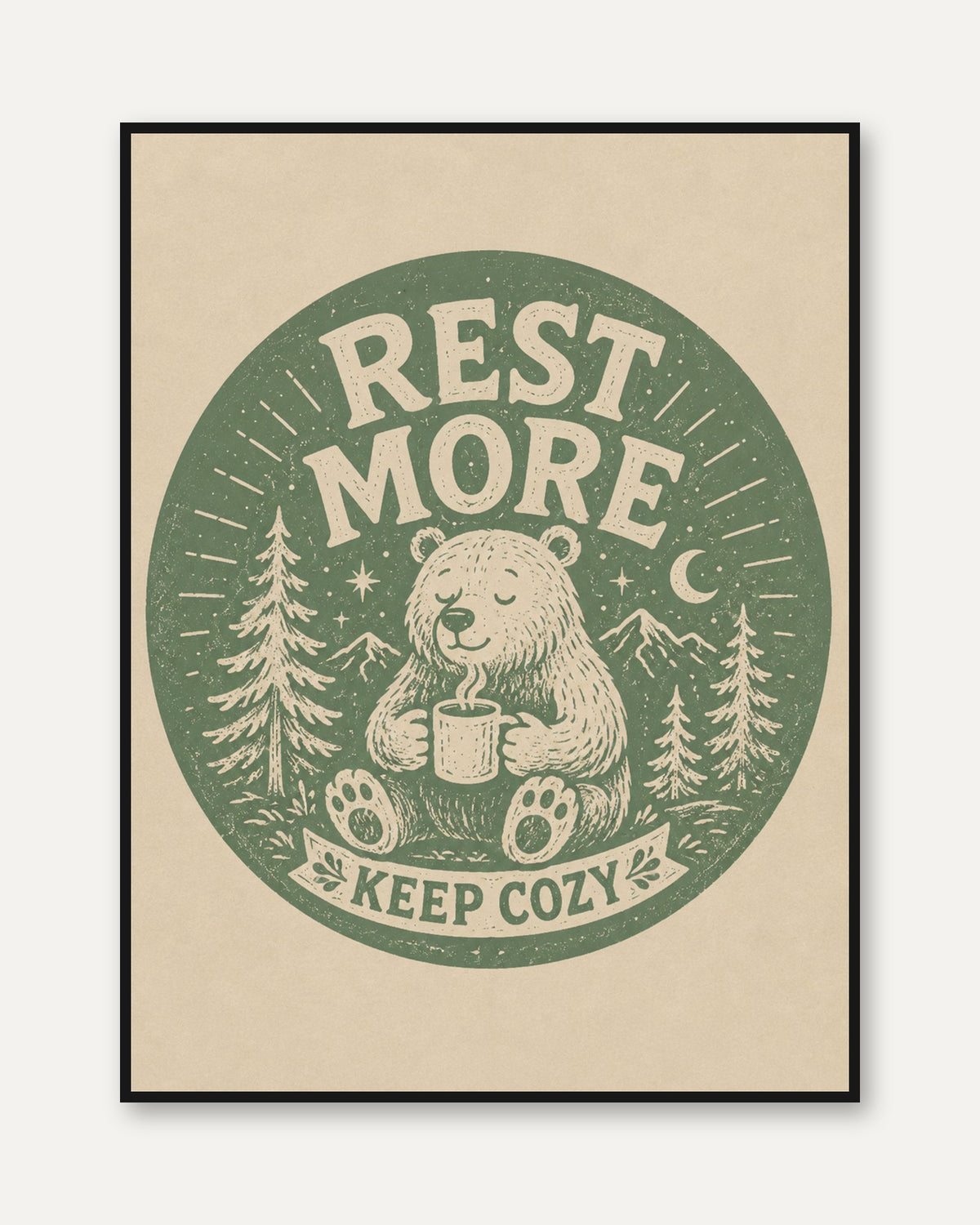 Bear Print Wall Art: Rustic Cottagecore - framed