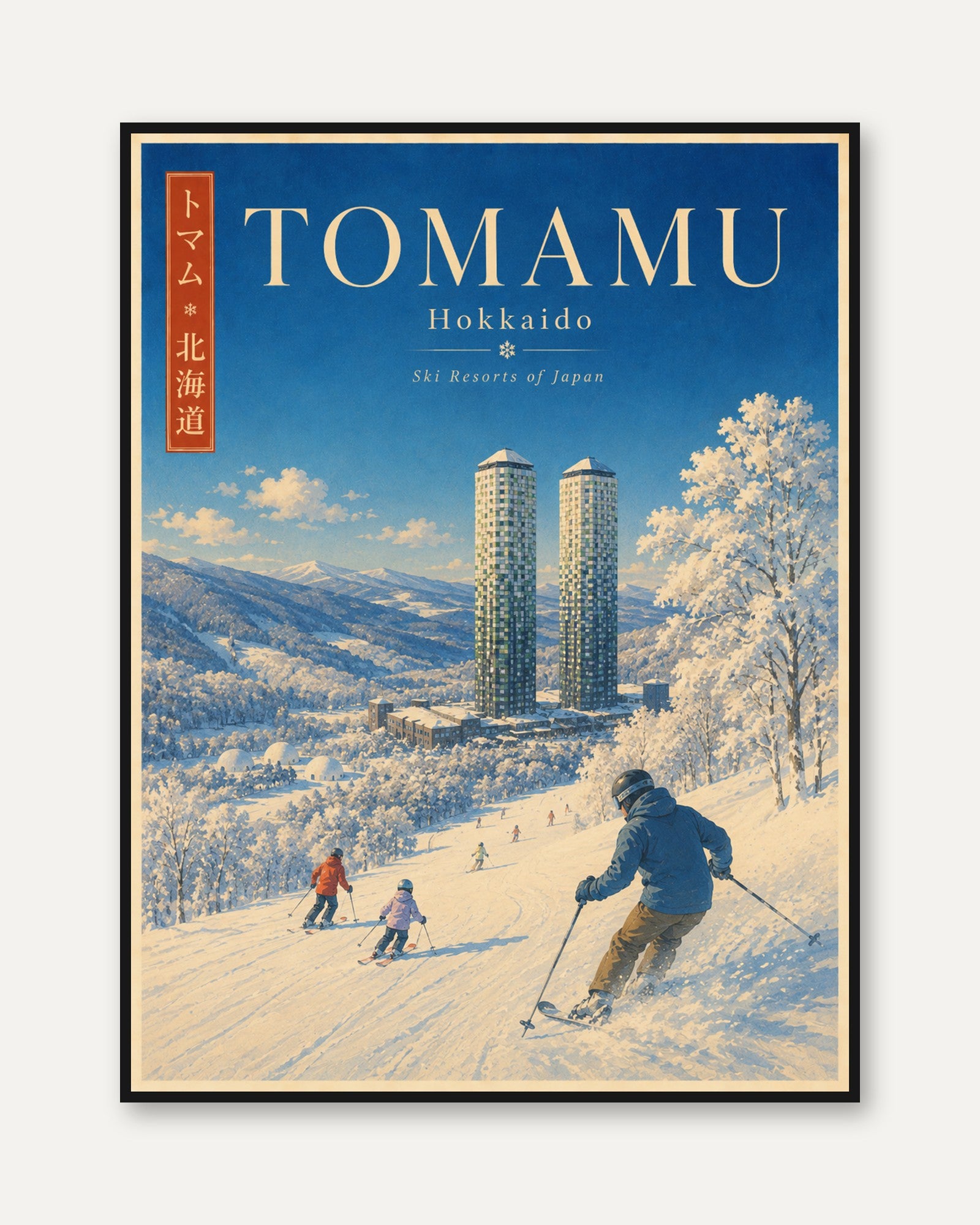 Tomamu Hokkaido Ski Resort Poster: Vintage Japanese Travel Art - framed