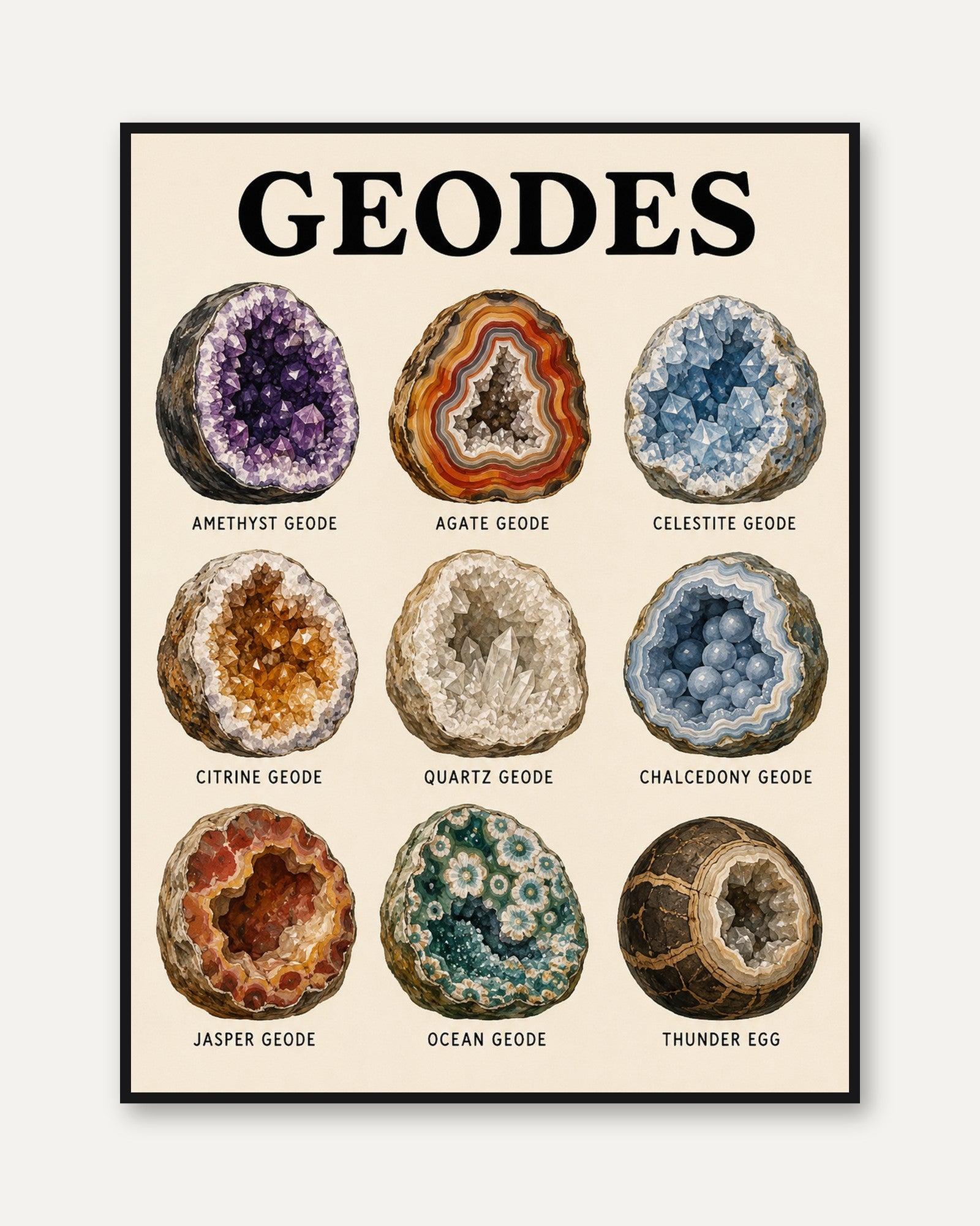 Geodes Educational Print — Vintage Science Illustration - framed