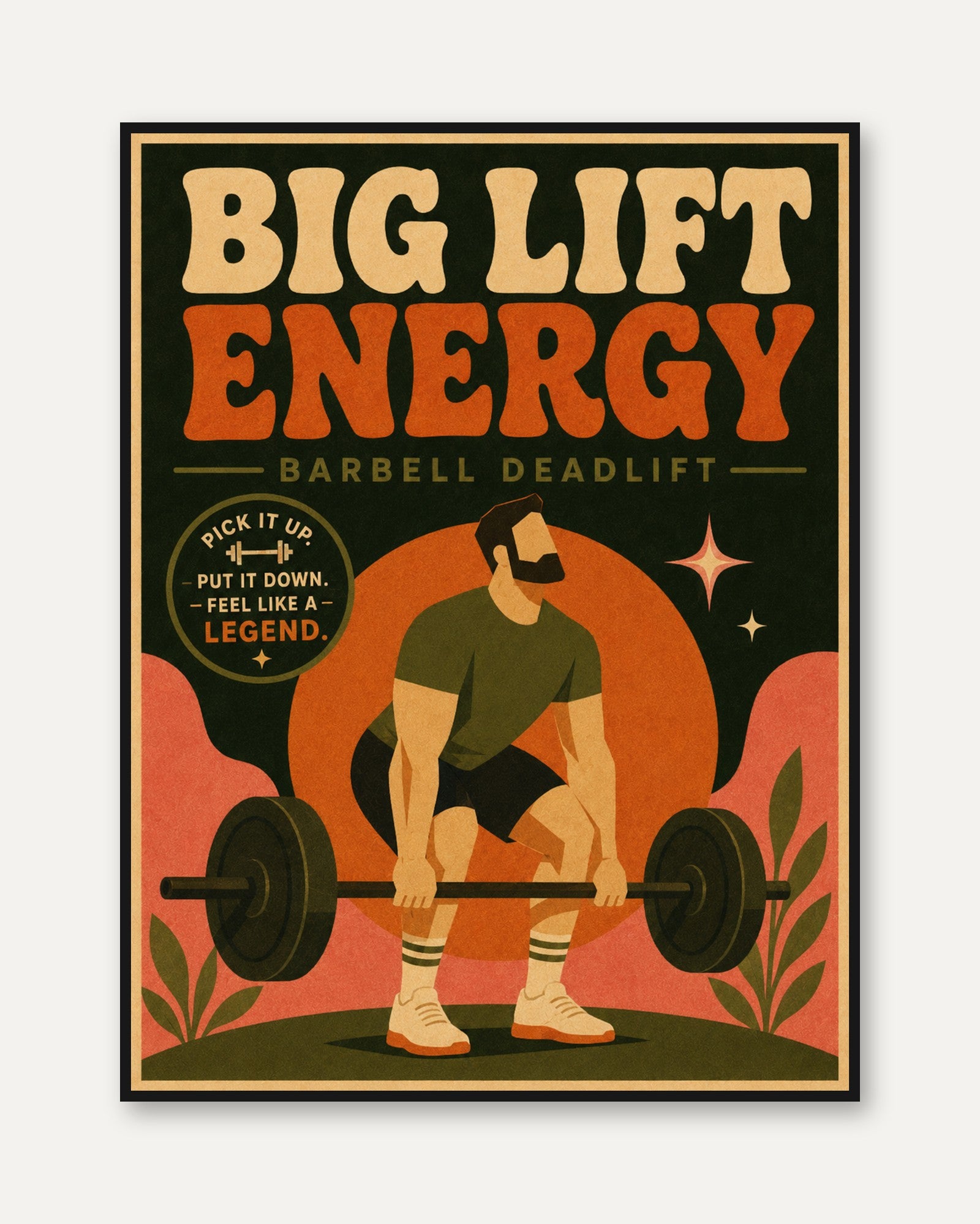 Retro Weightlifting Poster: Vintage Deadlift Fitness Art Print - framed