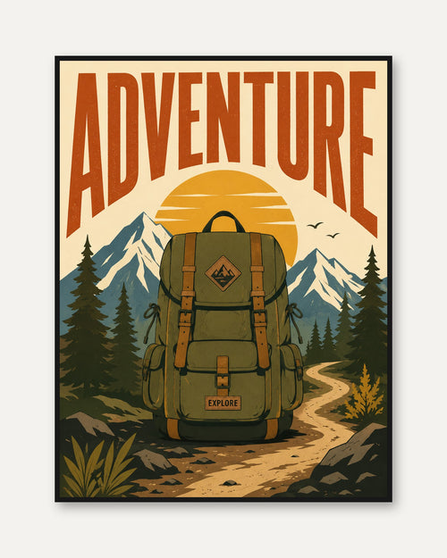 Adventure Wall Art – Vintage Travel Poster - framed