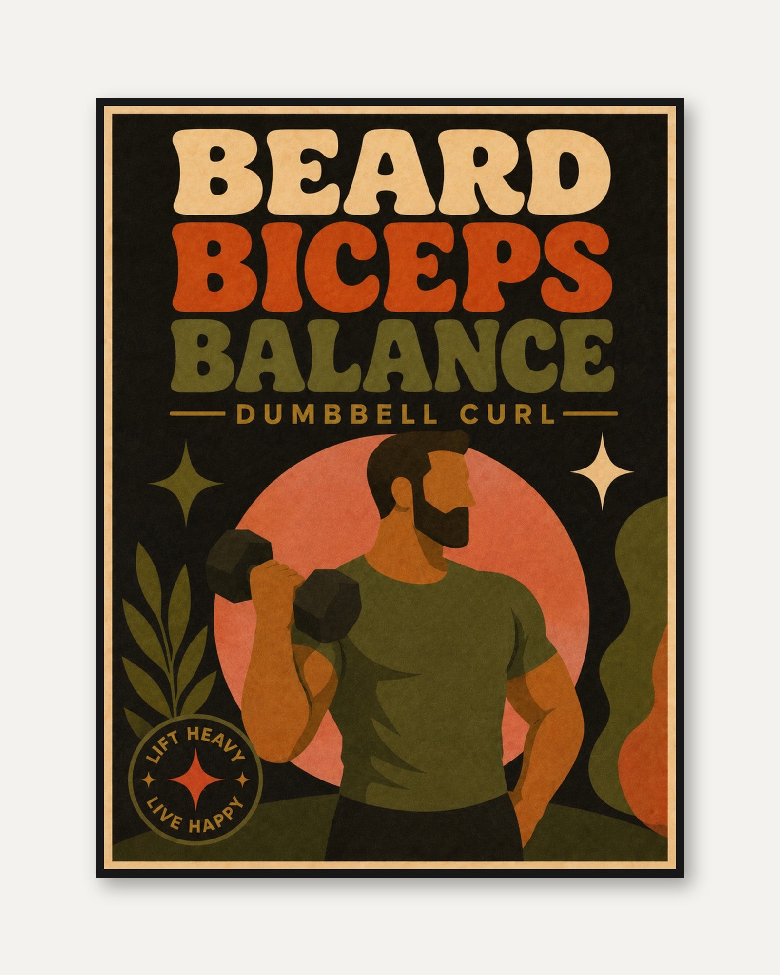 Beard Biceps Balance Print: Retro Gym Motivation - framed