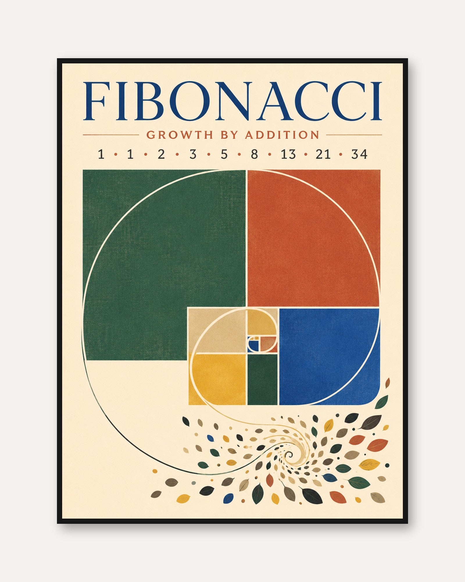 Fibonacci Golden Ratio Poster: Geometric Mathematics Wall Art - framed