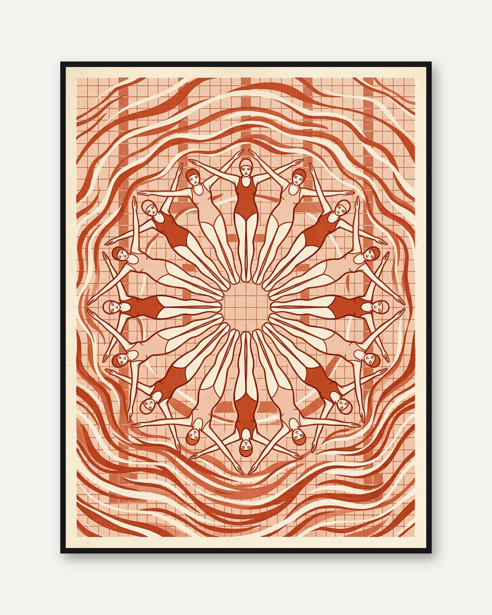 Synchronized Swimming Art Print — Retro Geometric Kaleidoscope - framed