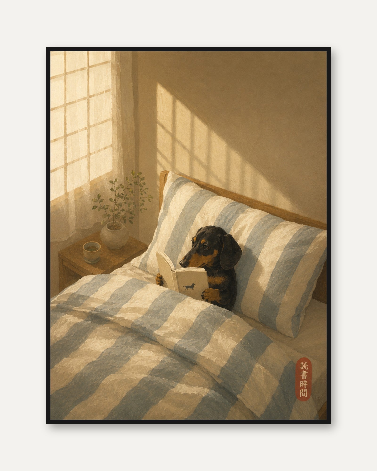 Dachshund Reading Wall Art – Dog Bedroom Decor - framed