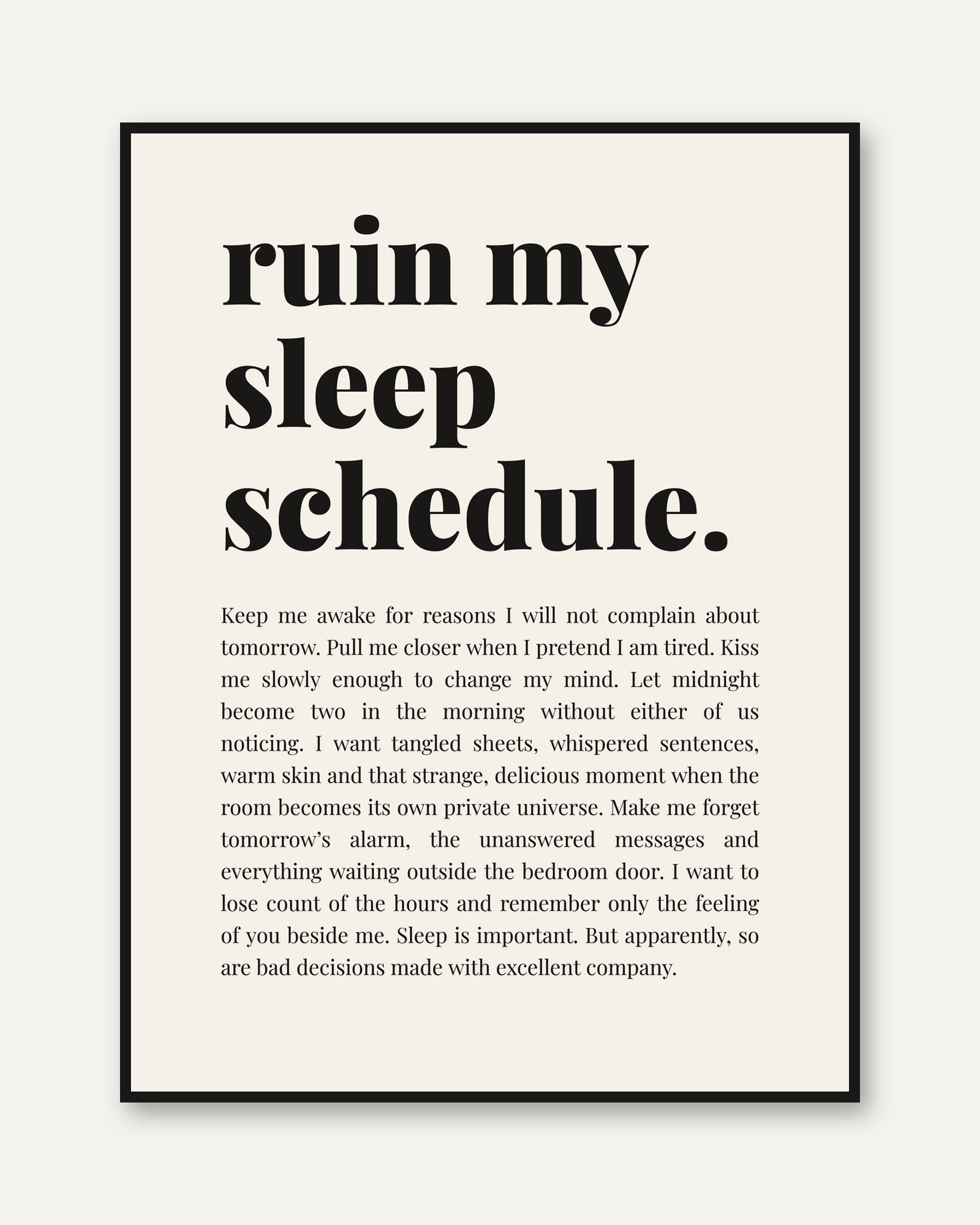 Bedroom Wall Art – Sleep Quote Print - framed