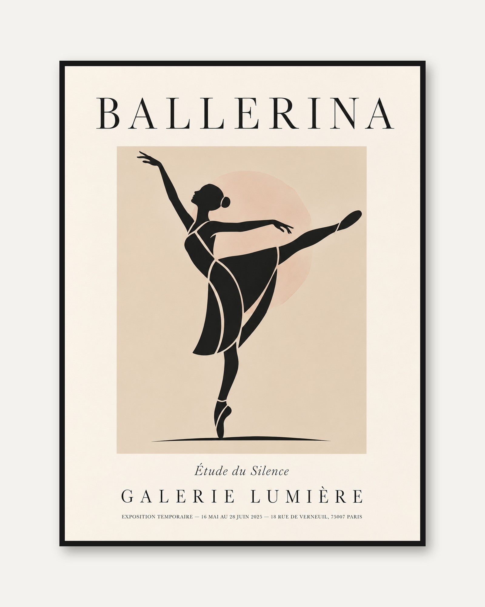 Ballerina Silhouette Art Print: Minimalist Dance Poster - framed
