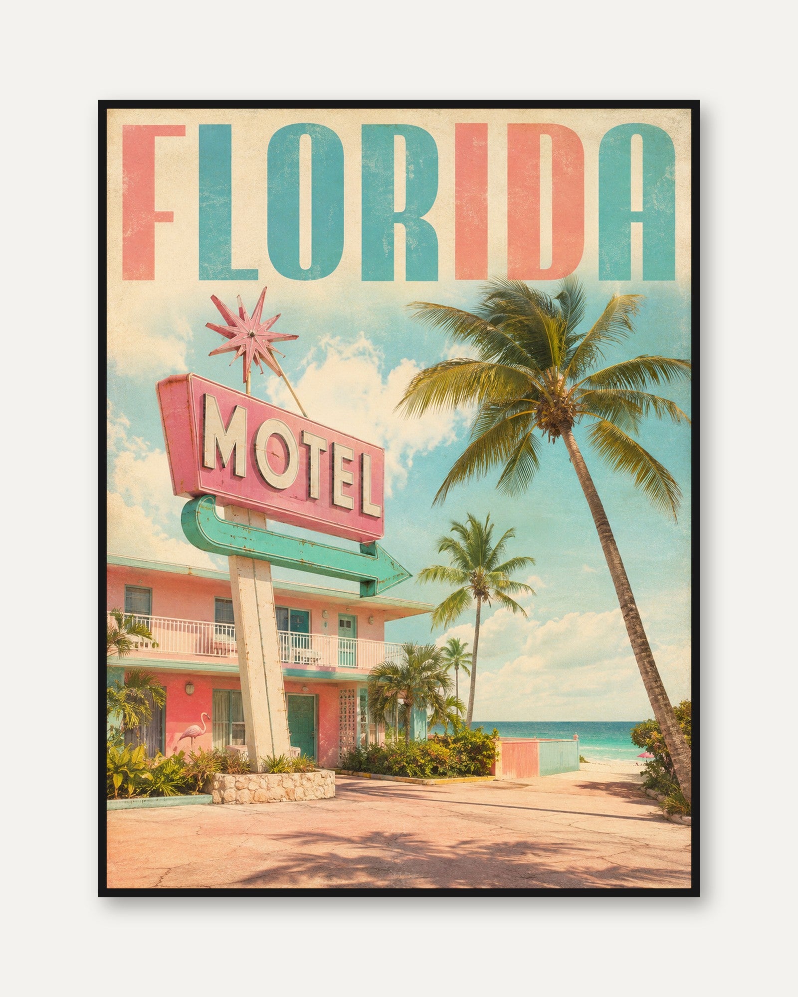 Florida Travel Poster – Retro Beach Print - framed