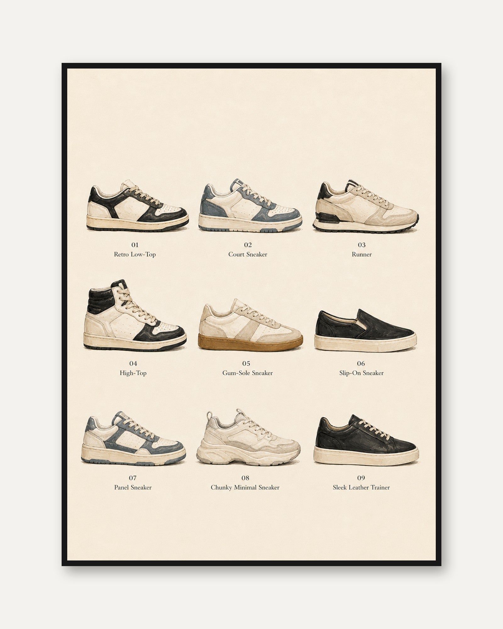 Sneaker Wall Art – Retro Shoe Poster - framed