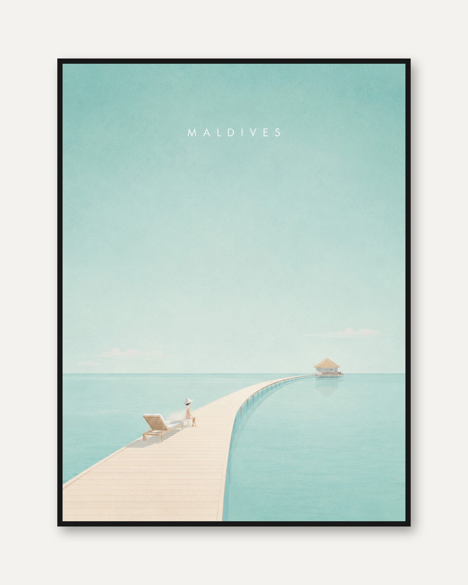 Maldives Boardwalk Poster: Minimalist Turquoise Ocean Print - framed