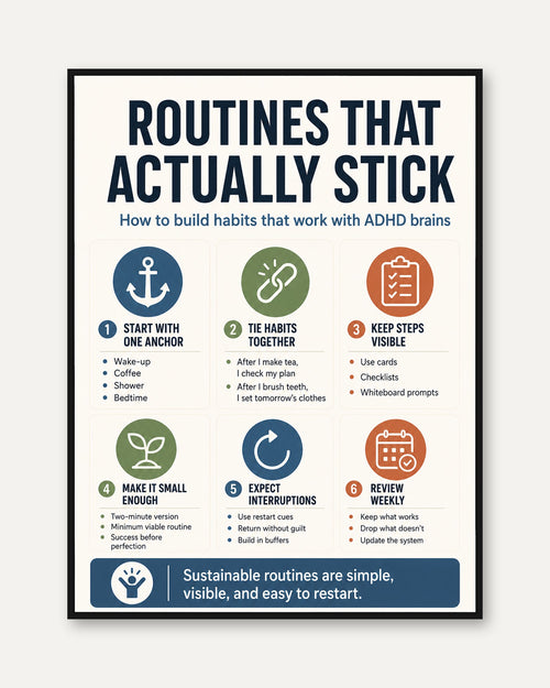 ADHD Habit Building Infographic Poster: Navy and Sage Design - framed