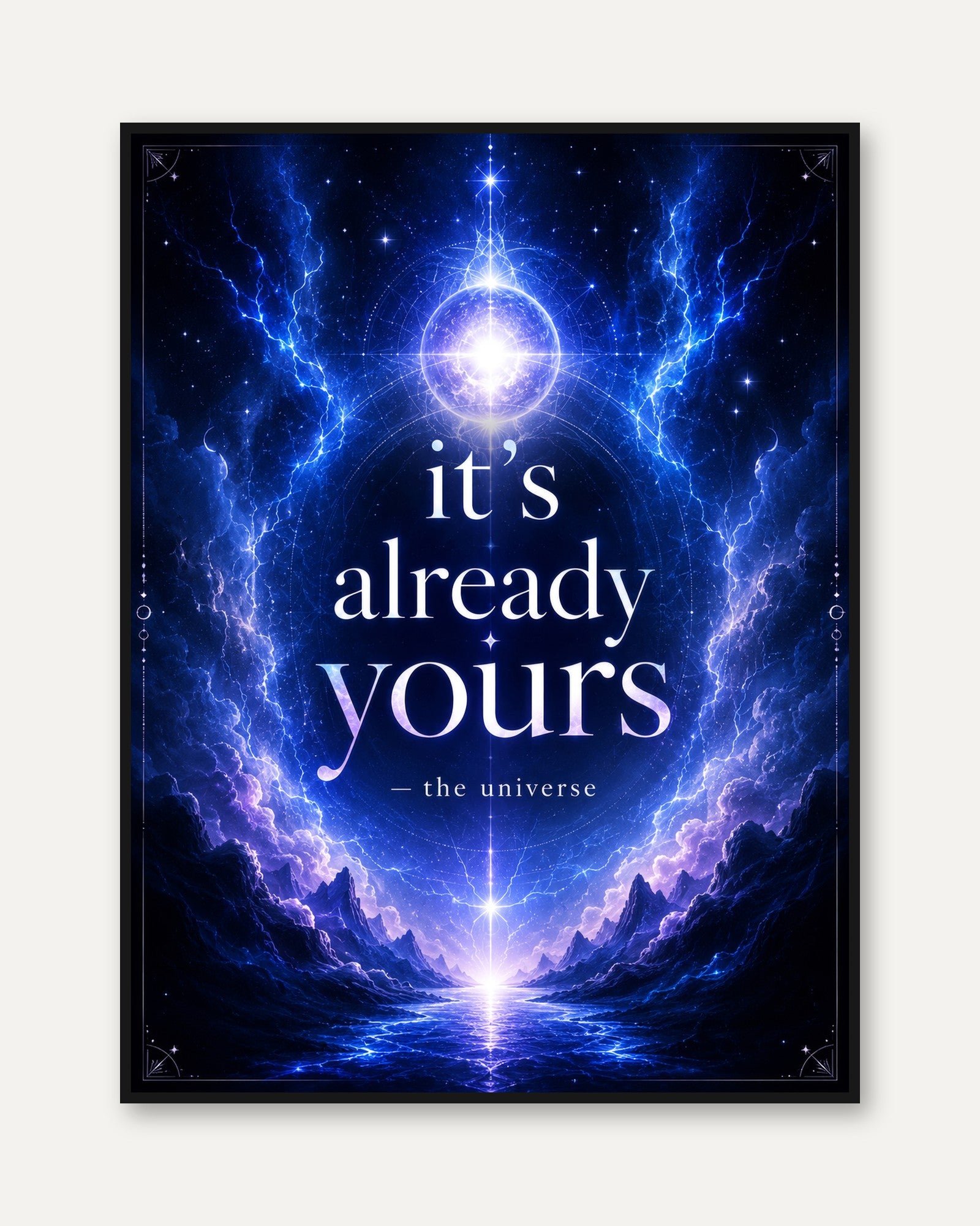 Celestial Motivational Print — Cosmic Lightning & Stars - framed