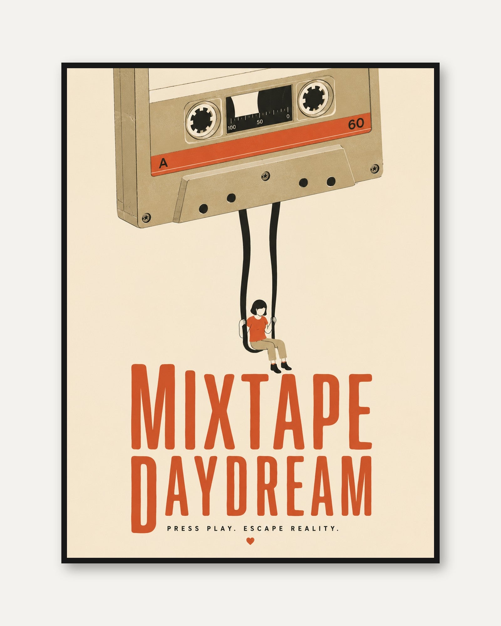 Nostalgic Cassette Tape Print - framed