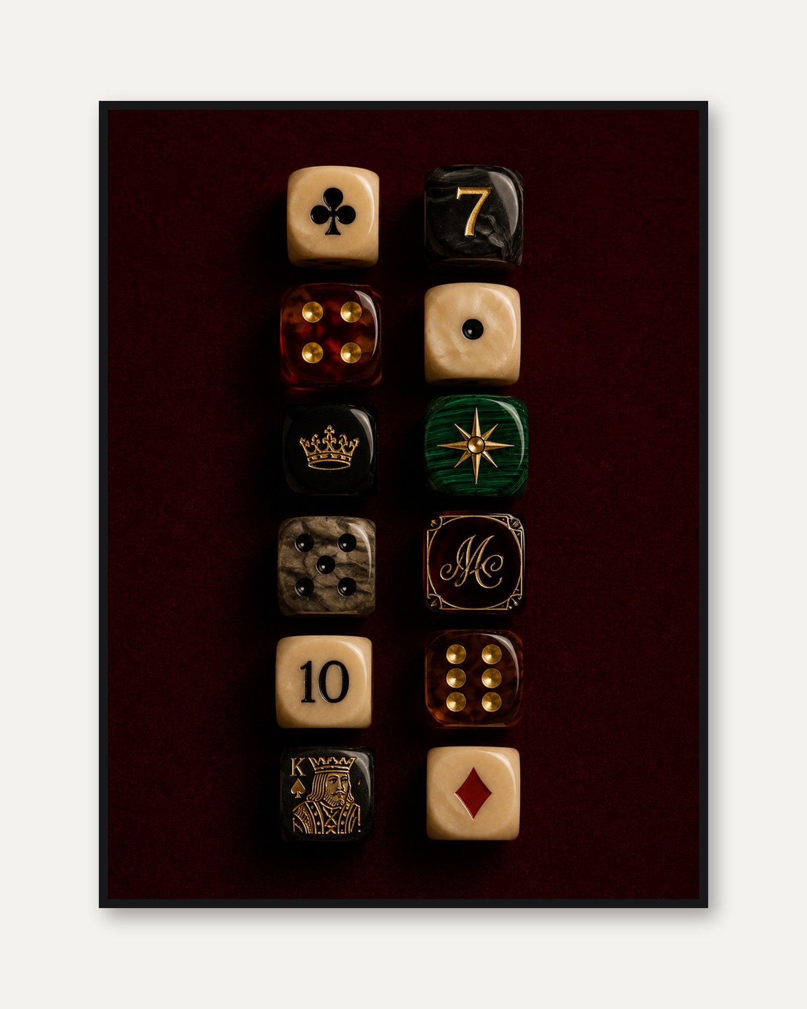 Vintage Gaming Dice Collection: Luxury Game Room Wall Art - framed