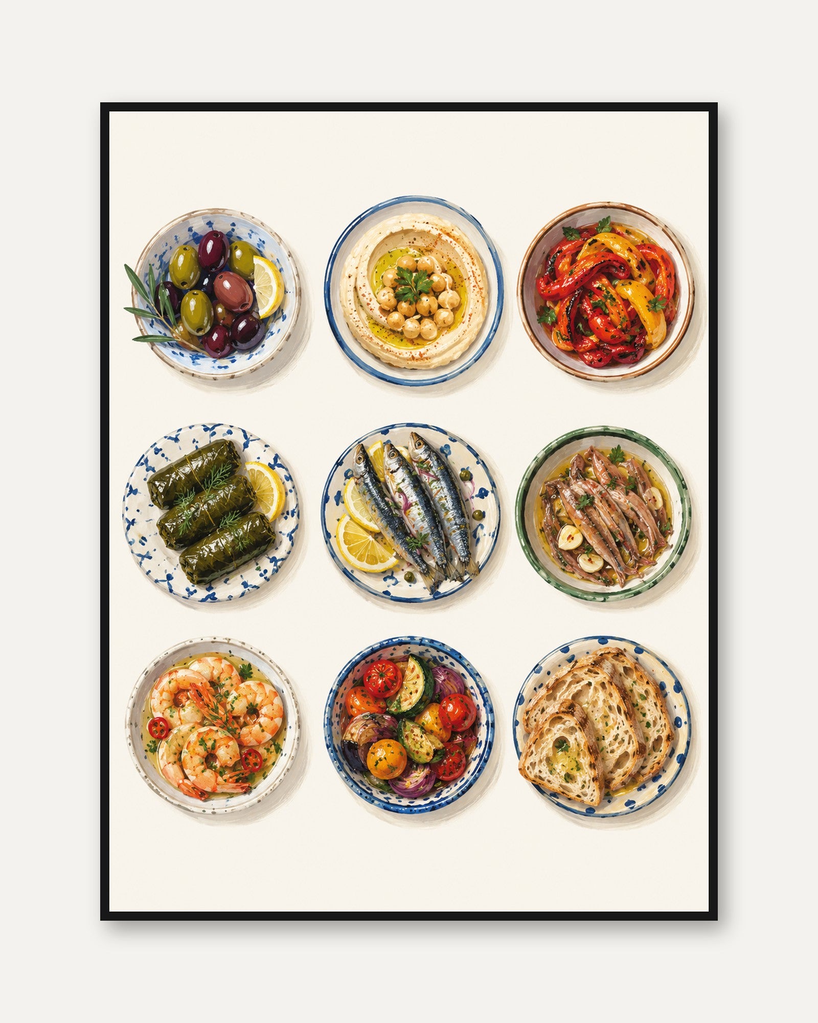 Mediterranean Food Wall Art – Kitchen Print - framed