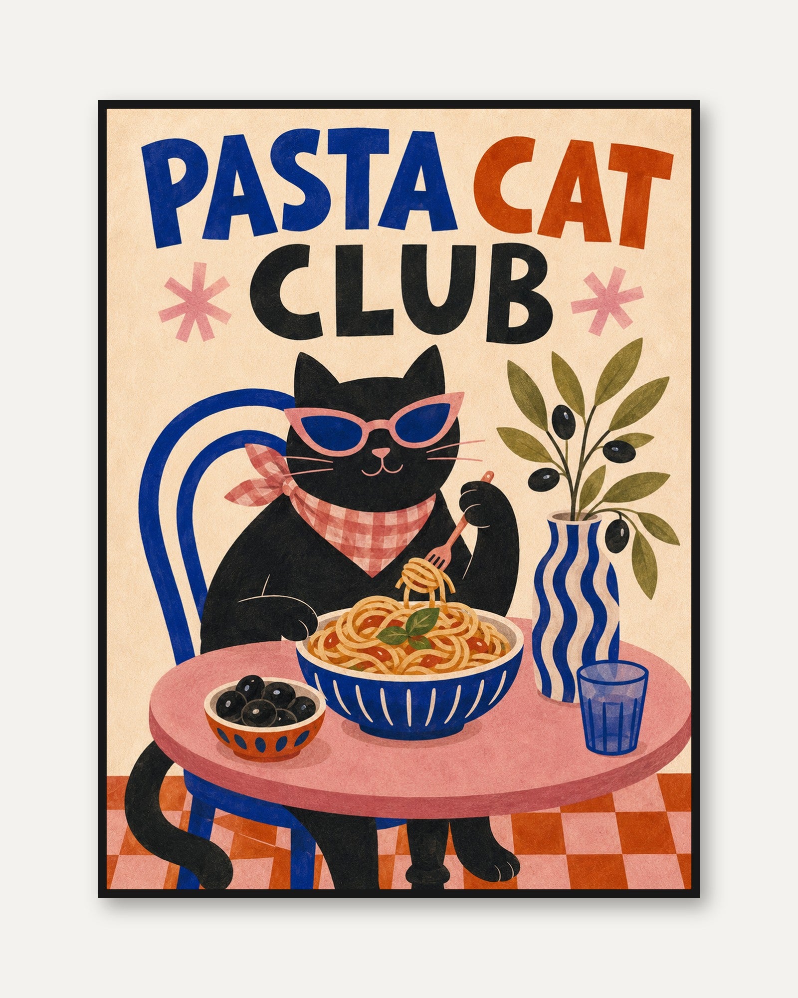 Retro Cat Pasta Poster - framed