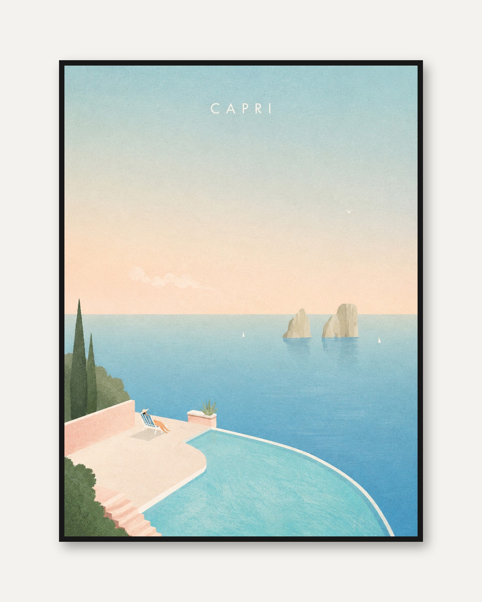 Capri Coast Art Print: Minimalist Italian Mediterranean Sea View - framed