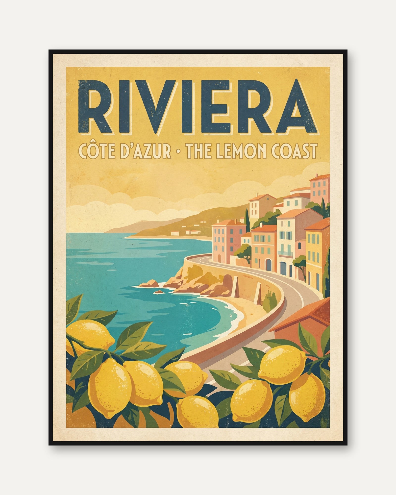 Riviera Travel Poster Print — Vintage Côte d'Azur Lemon Coast - framed