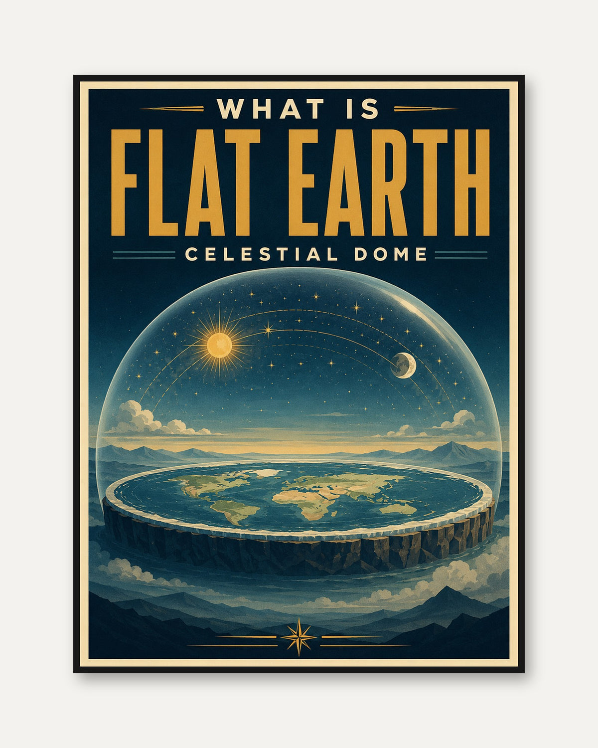 Vintage Flat Earth Poster - framed
