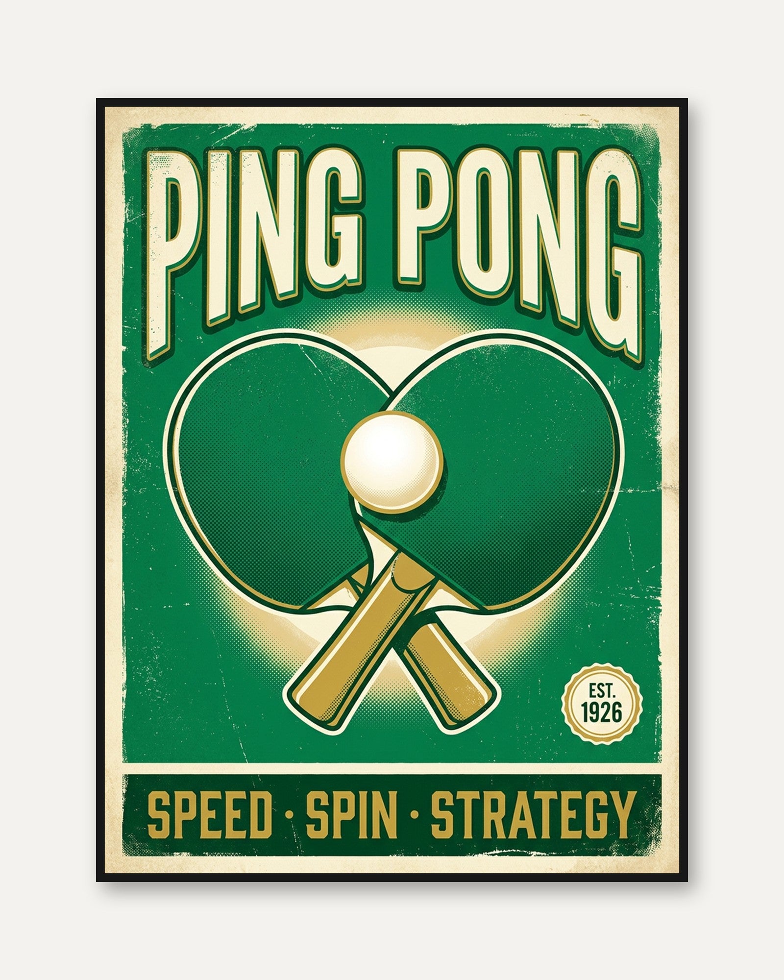 Vintage Ping Pong Poster Print — Retro Table Tennis Art - framed