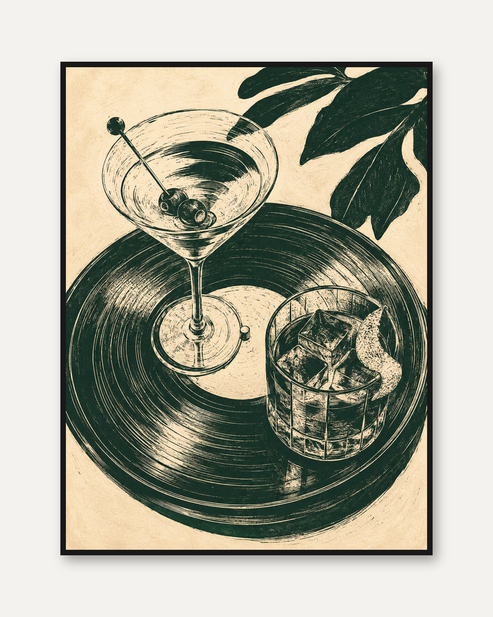Vintage Cocktail Tray Print: Art Deco Bar Wall Art - framed