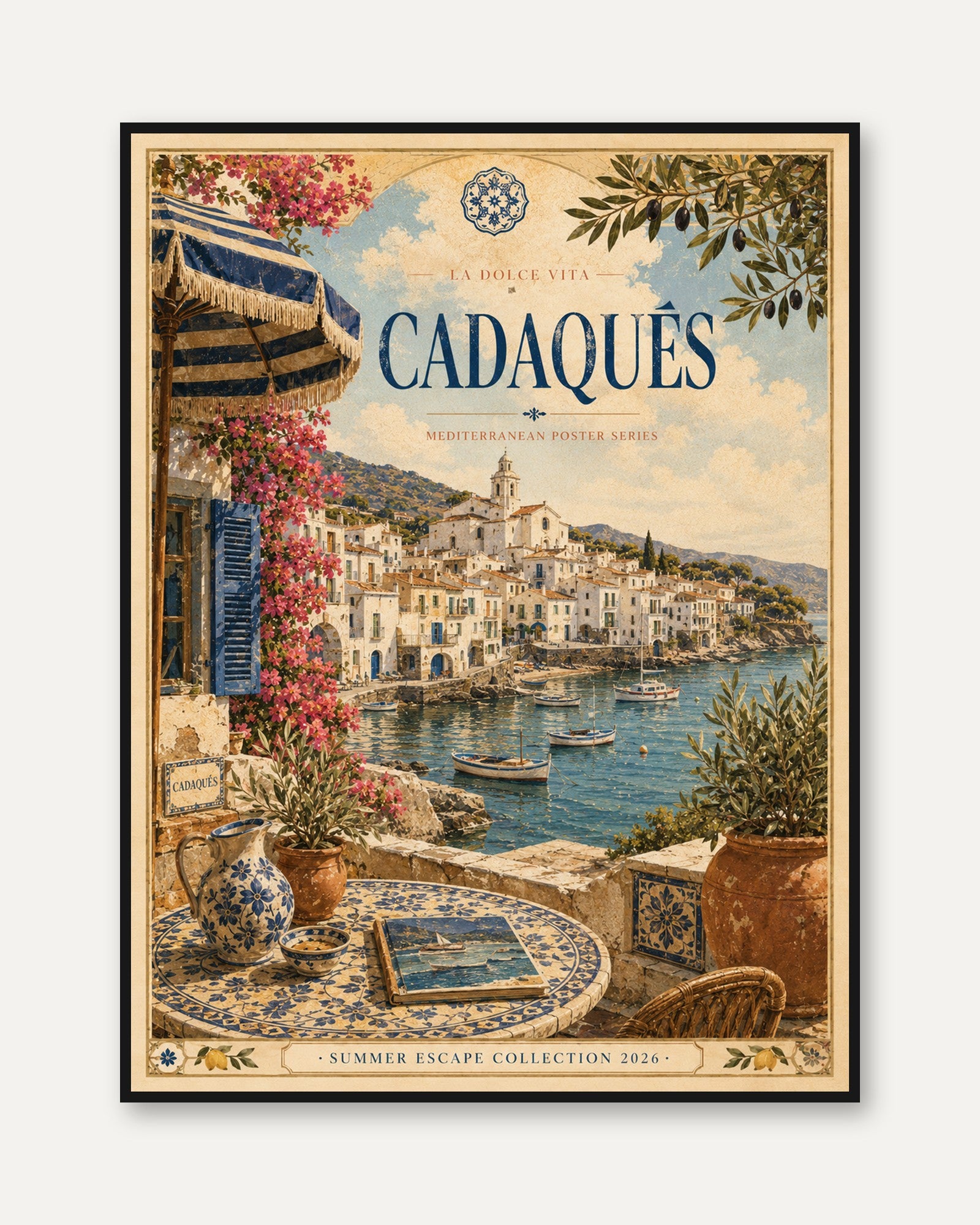 Cadaqués Vintage Travel Poster — Mediterranean Coastal Village - framed