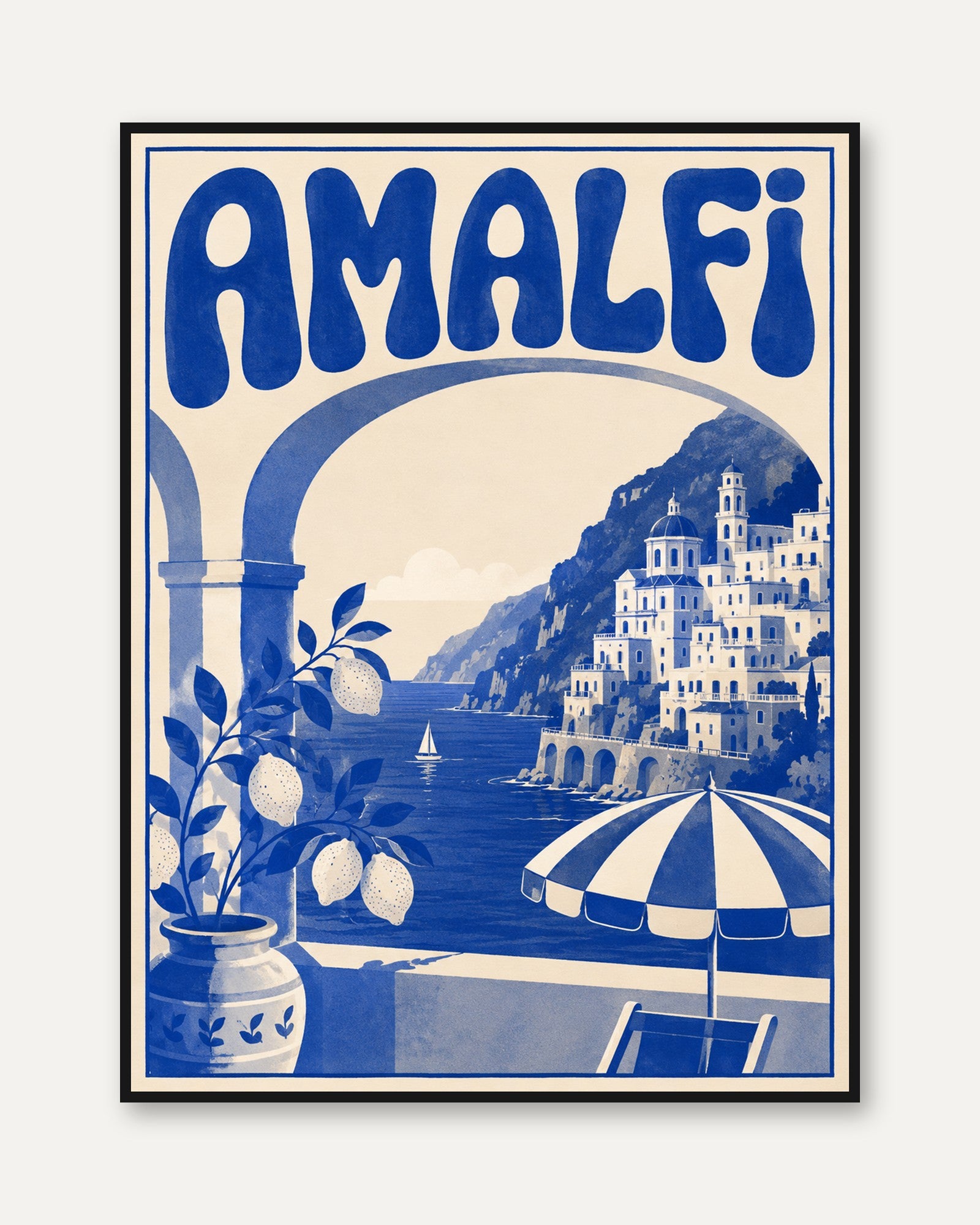 Amalfi Coast Travel Poster: Vintage Italian Riviera Wall Art - framed