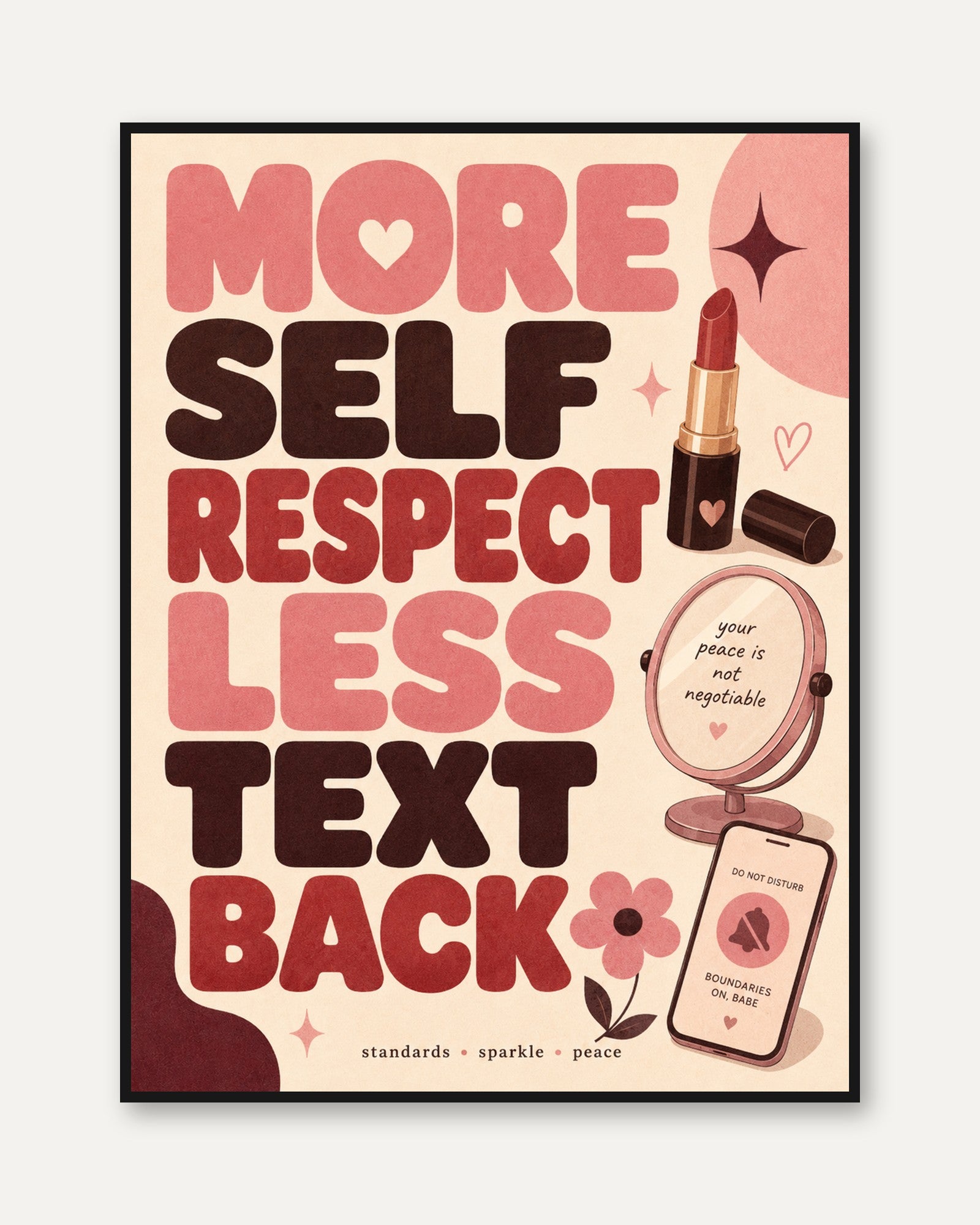 Retro Self Respect Print – Pink Typography - framed