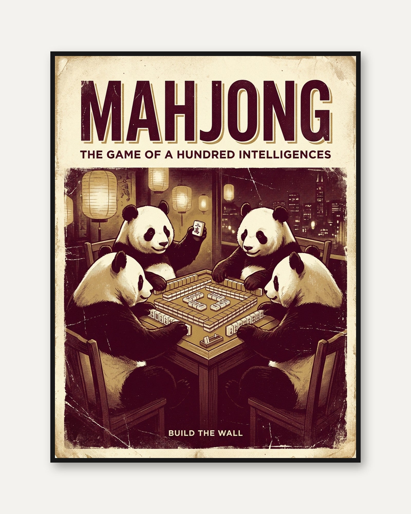 Mahjong Pandas Poster: Vintage Game Room Art Print - framed