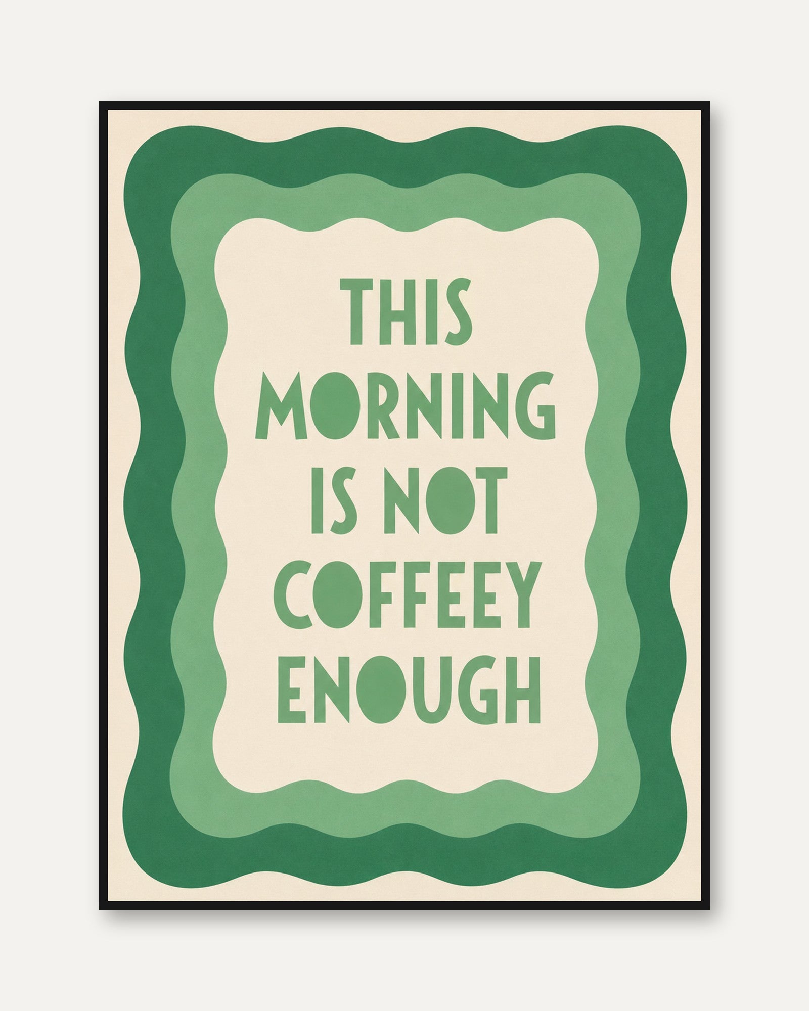 Coffee Lover Wall Art Print: Retro Green Border Typography - framed