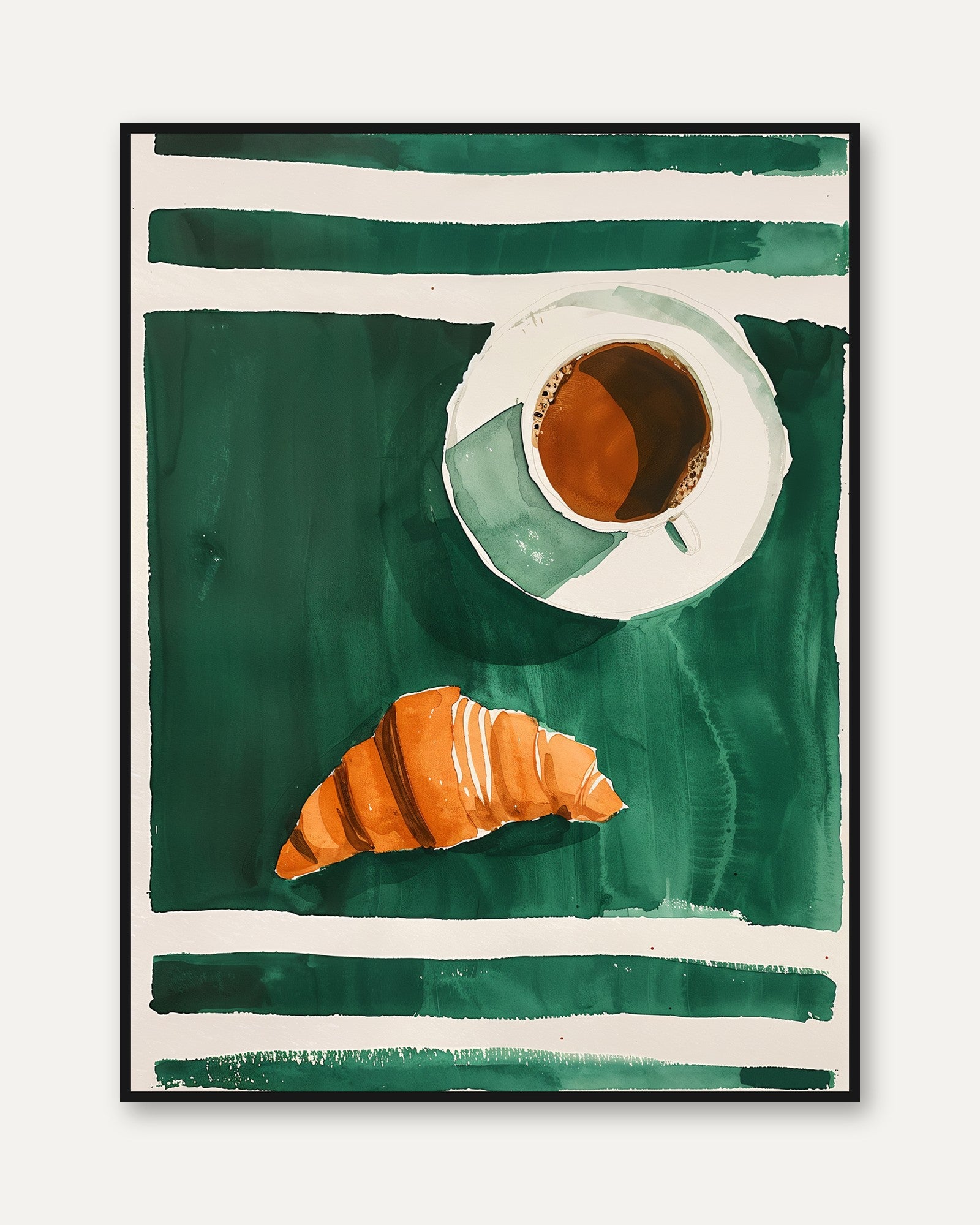 Coffee and Croissant Poster - framed