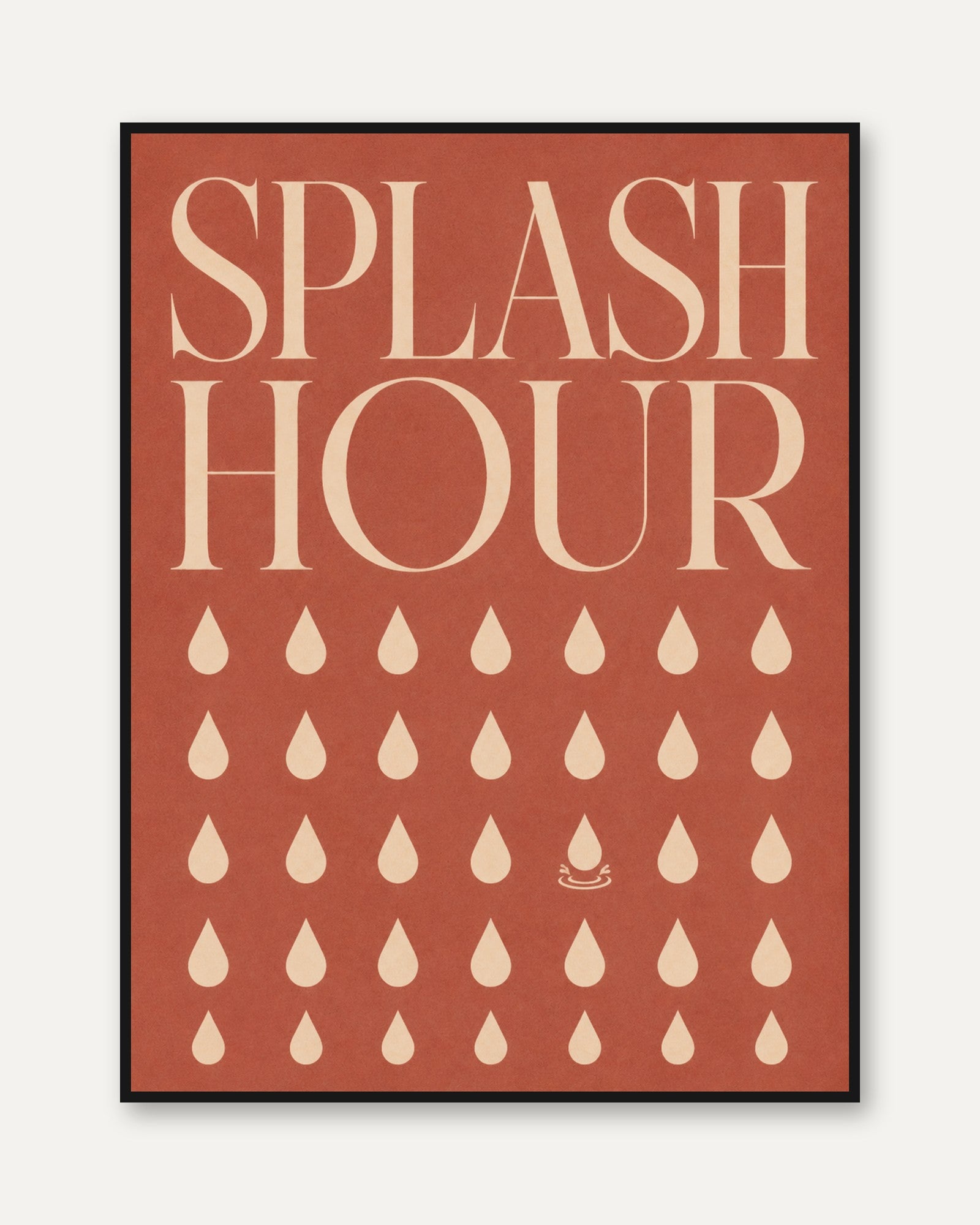 Retro Bathroom Wall Art: Splash Hour Typography on Terracotta - framed