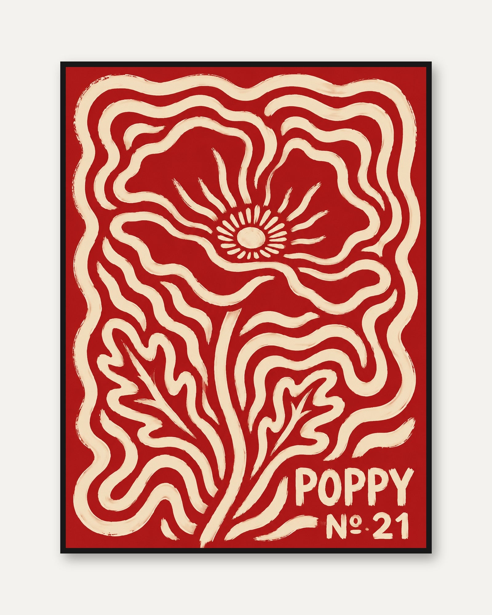 Vintage Poppy Poster – Red Floral Wall Art - framed
