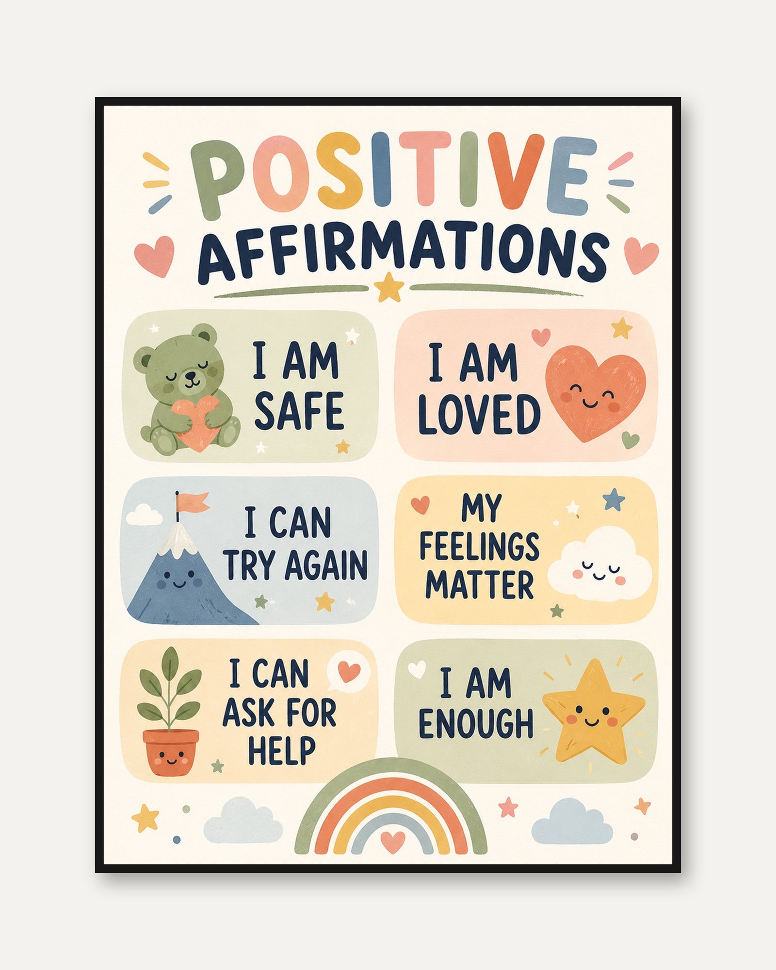 Positive Affirmation Poster – Kids Room Print - framed
