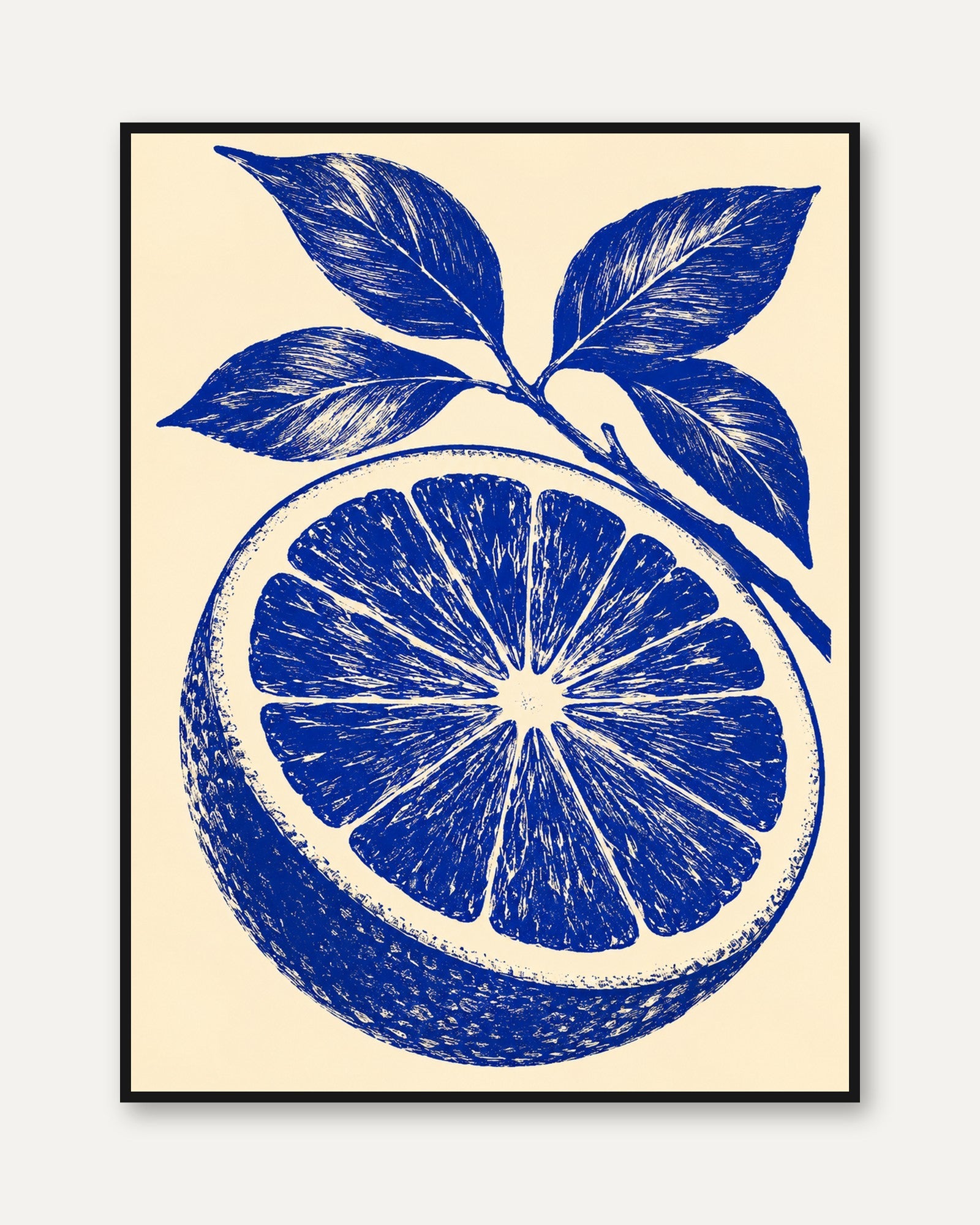 Lemon Print – Blue Kitchen Wall Art - framed