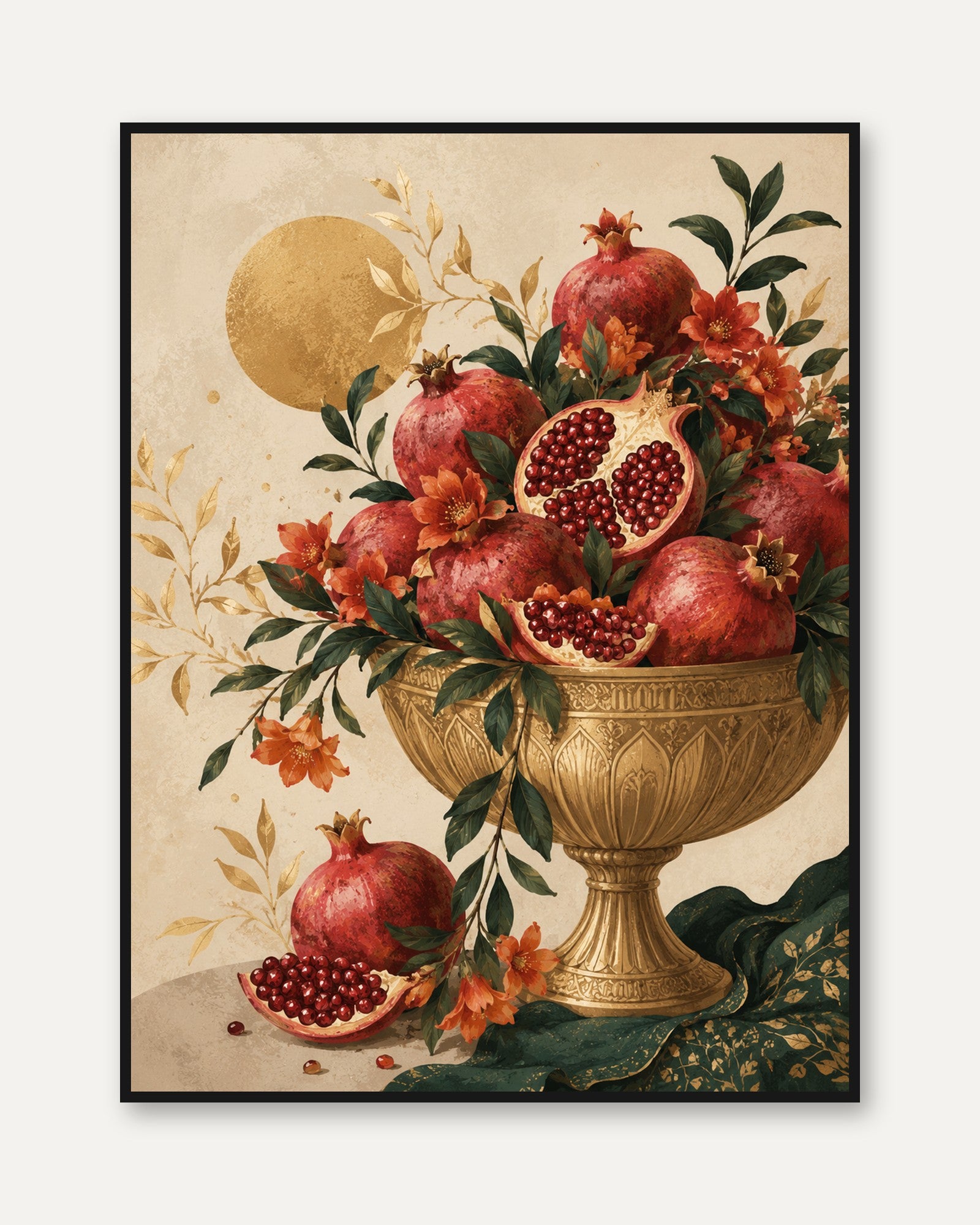 Pomegranate Wall Art – Vintage Fruit Print - framed