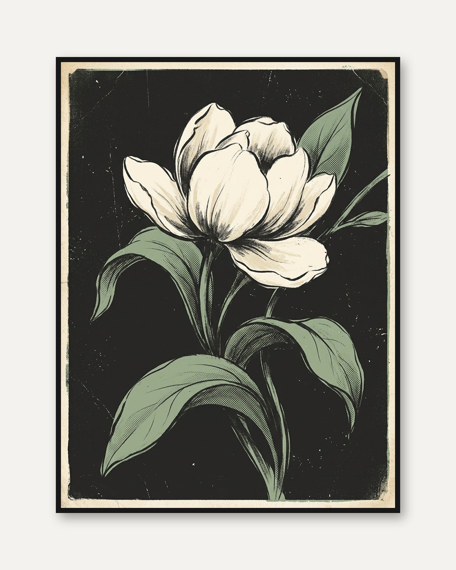 Vintage Tulip Botanical Print — Hand-Drawn Illustration - framed