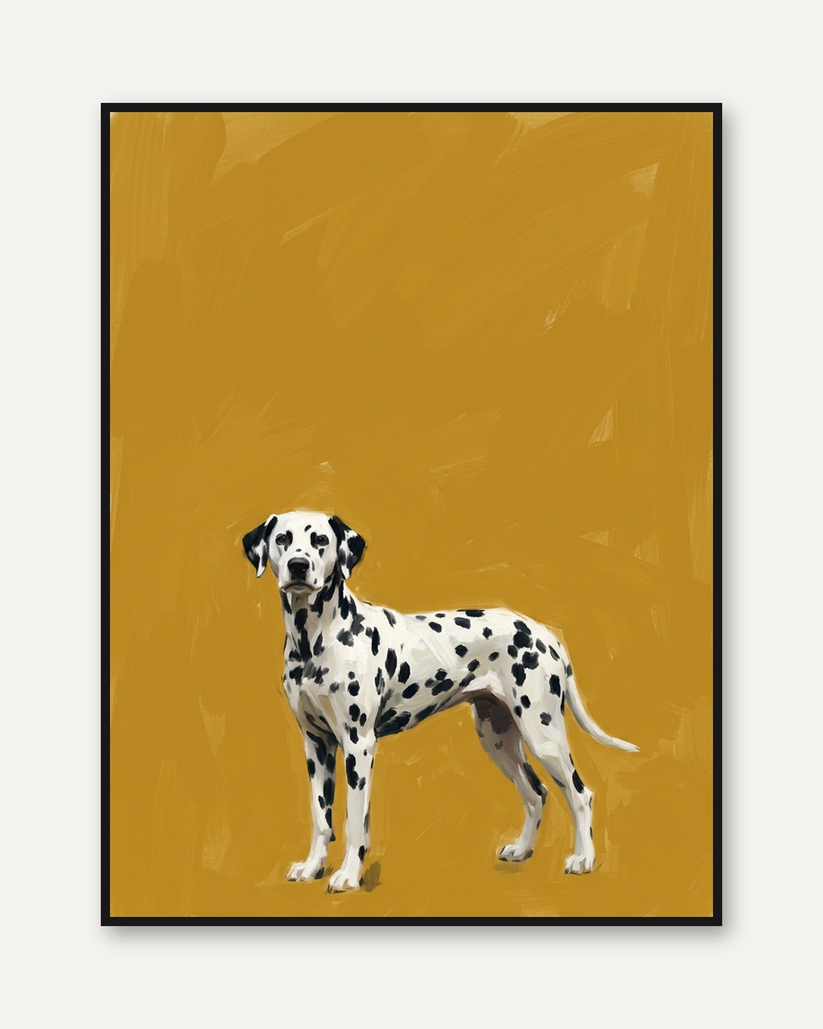 Dalmatian Dog Portrait Print — Bold Mustard Yellow Background - framed