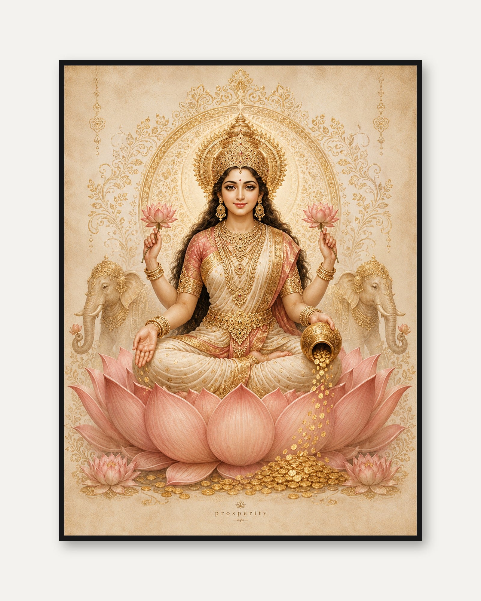 Lotus Goddess Wall Art – Indian Spiritual Decor - framed
