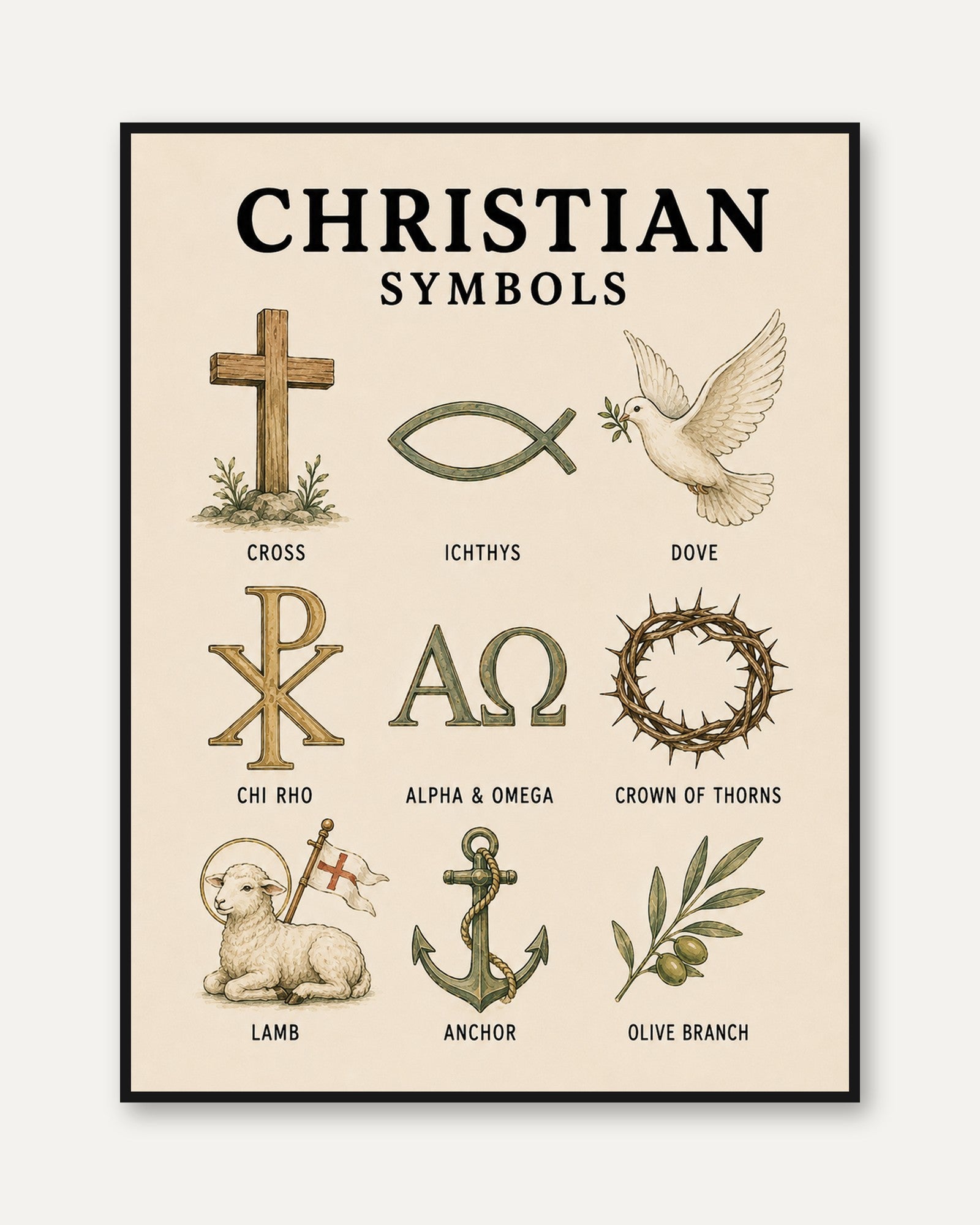 Christian Symbols Art Print - framed