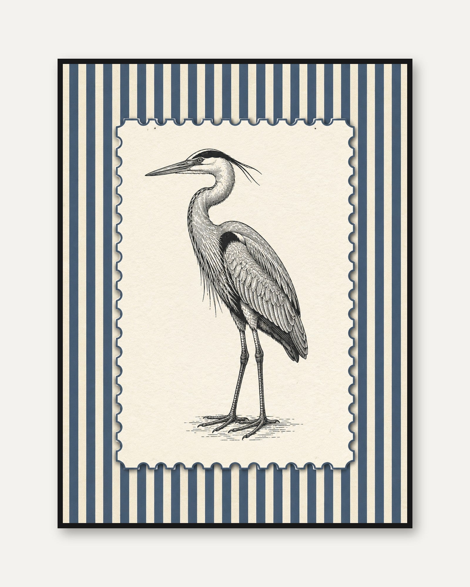 Heron Wall Art – Vintage Bird Print - framed