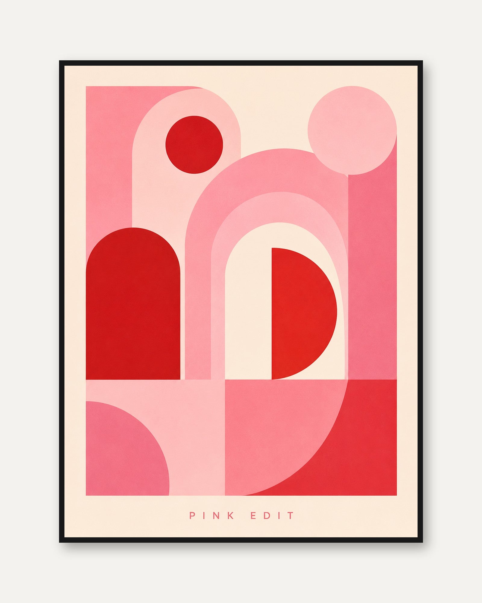 Geometric Abstract Print – Pink and Red Wall Art - framed