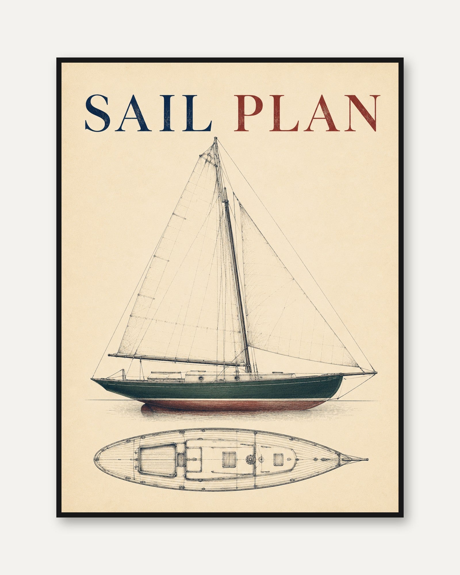 Sailboat Wall Art – Nautical Print - framed
