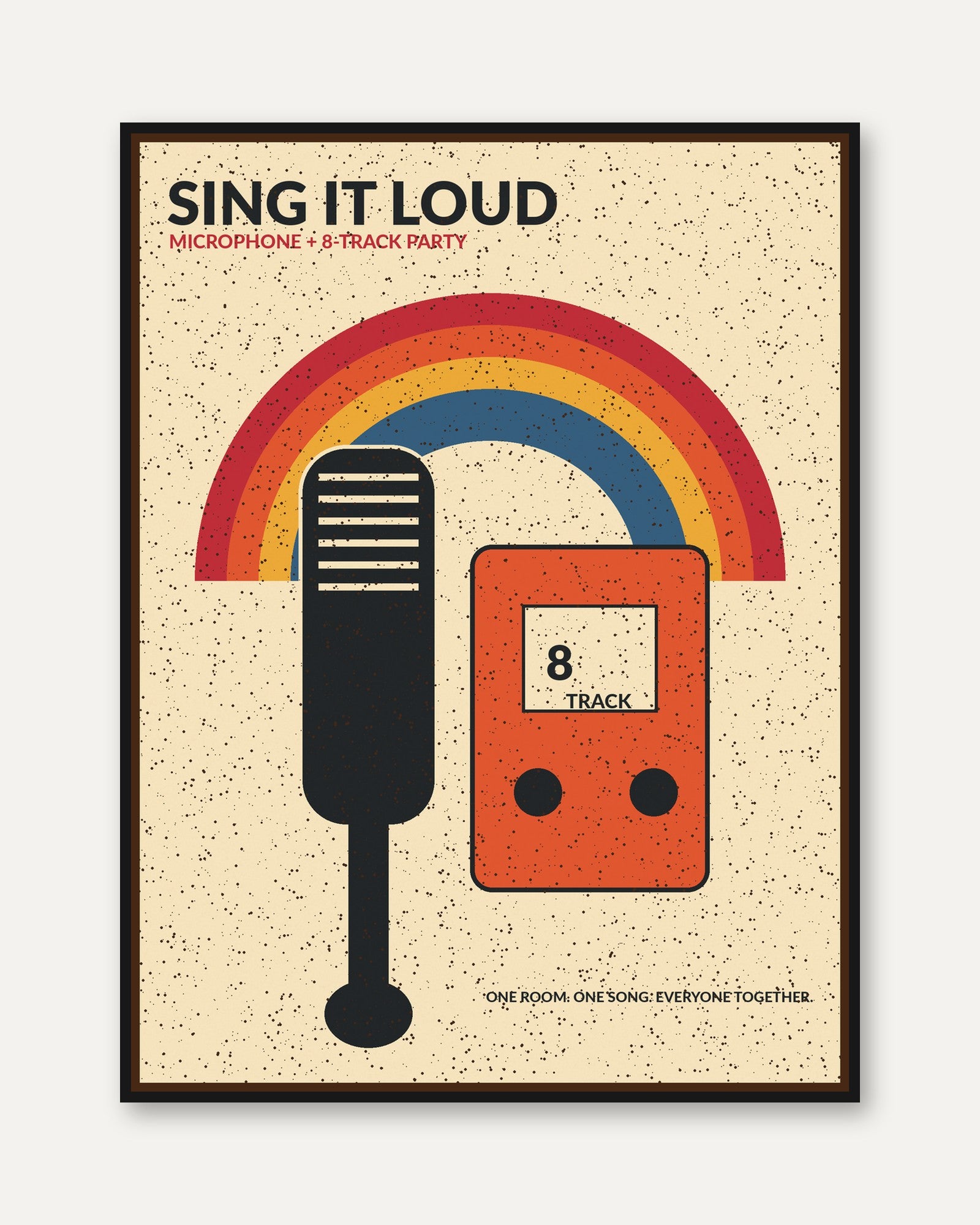 Retro Karaoke Poster: Vintage Rainbow Music Party Wall Art - framed