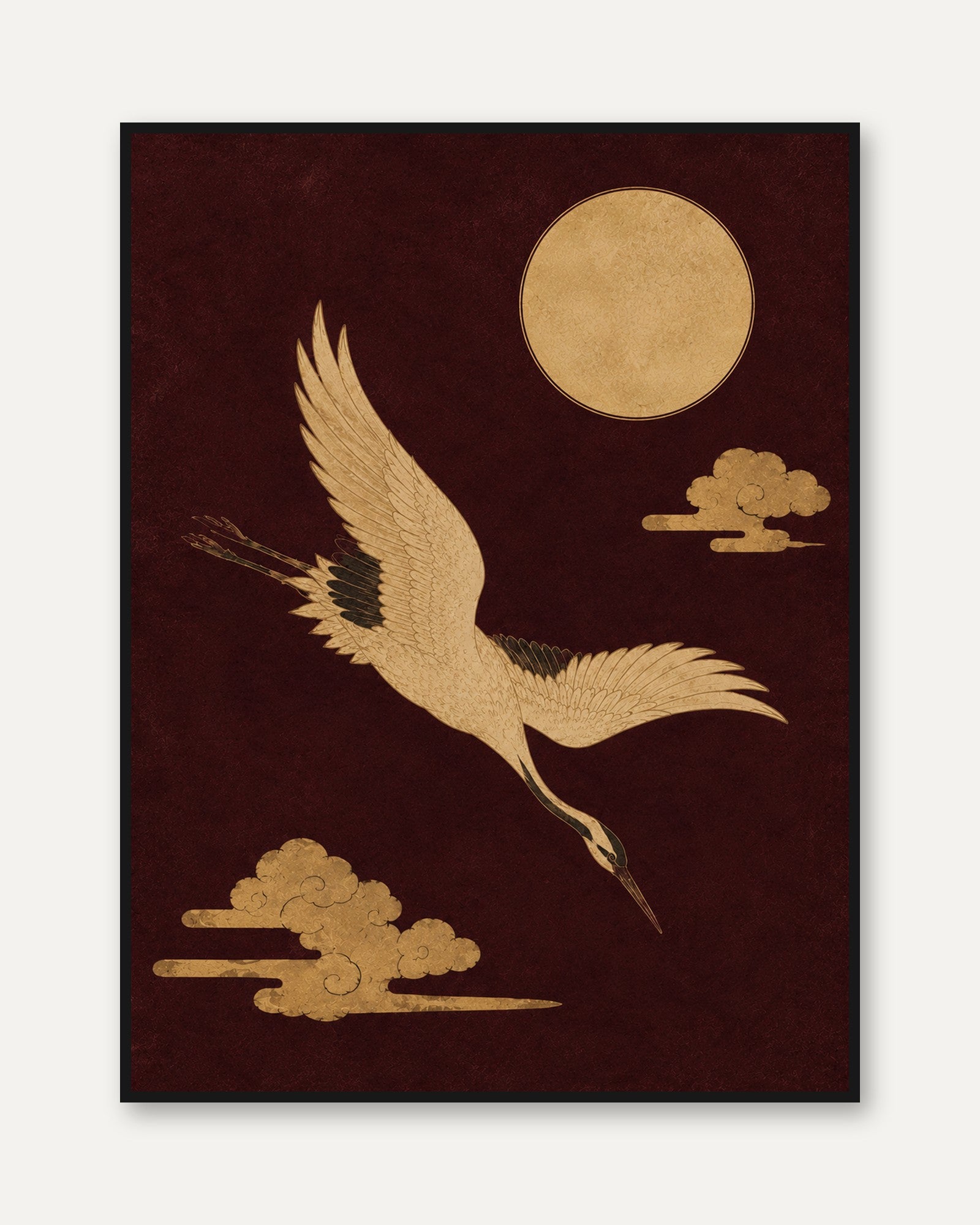 Japanese Crane Art Print: Gold Foil - framed