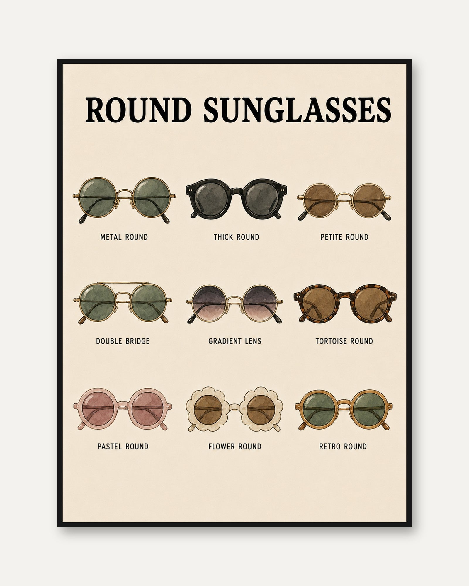 Round Sunglasses Poster: Vintage Fashion Illustration Print - framed