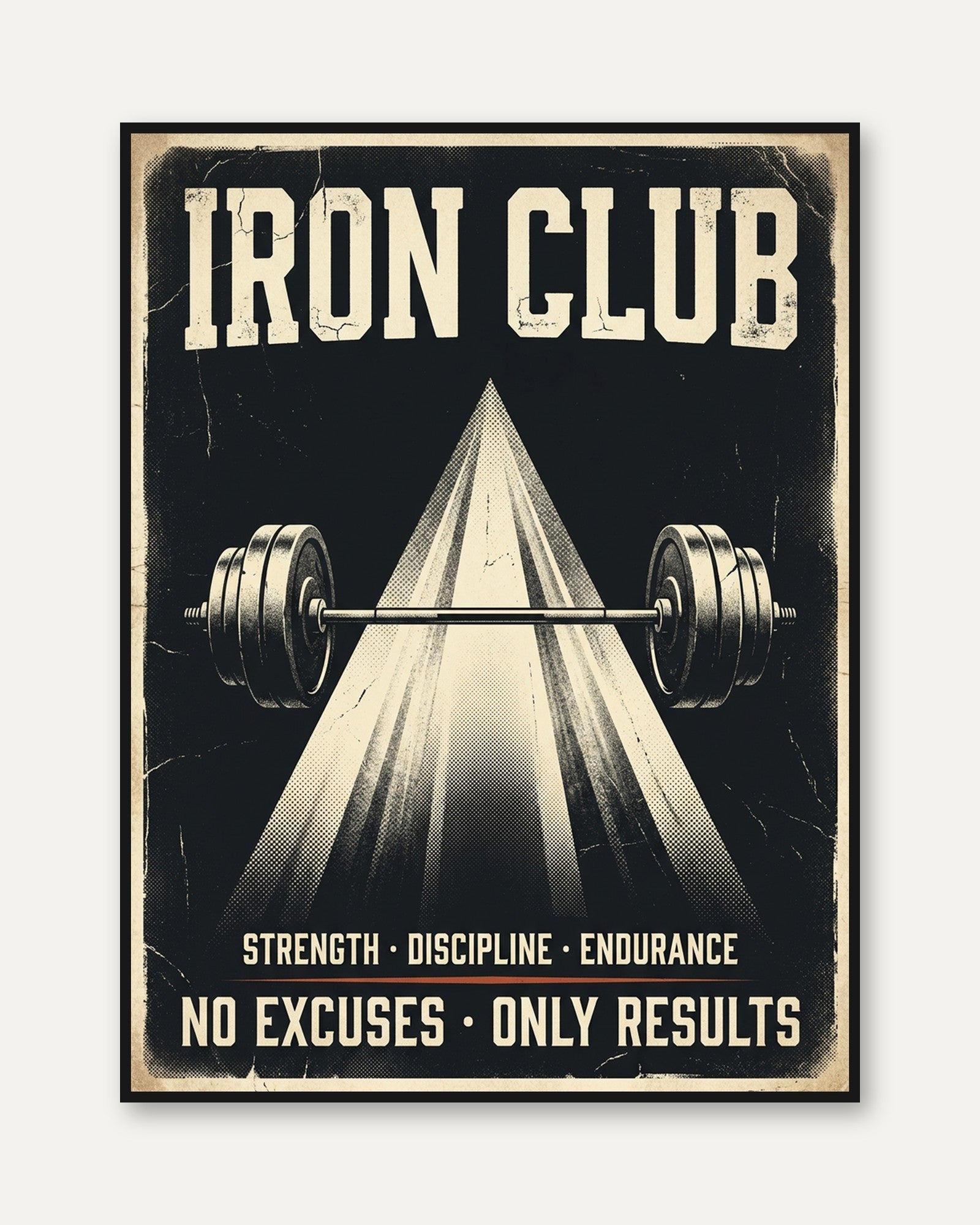 Iron Club Vintage Gym Poster: Retro Fitness Motivation Art - framed